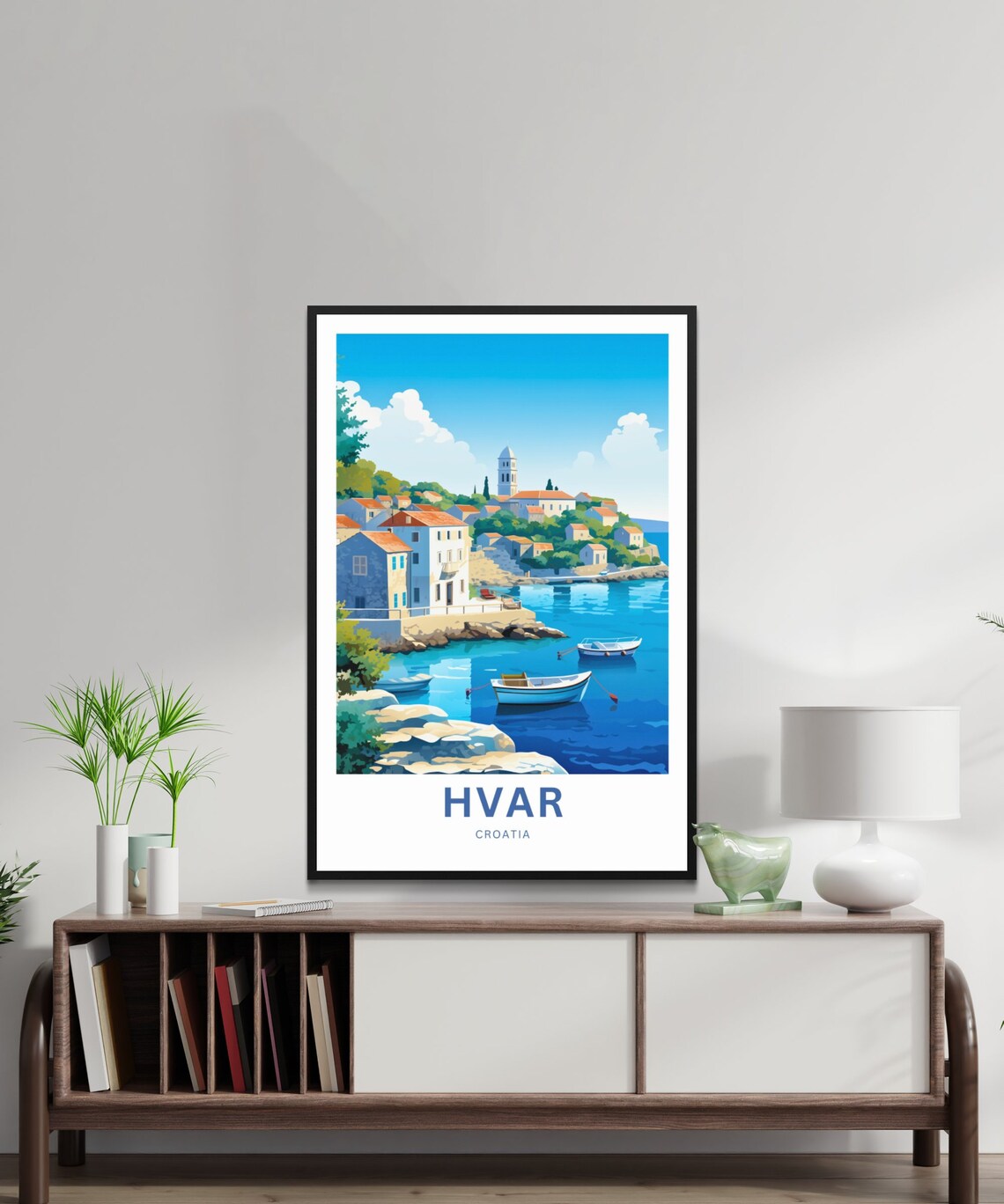 Hvar Croatia Fishing Village Boats Harbor Church Travel Poster - Image 2