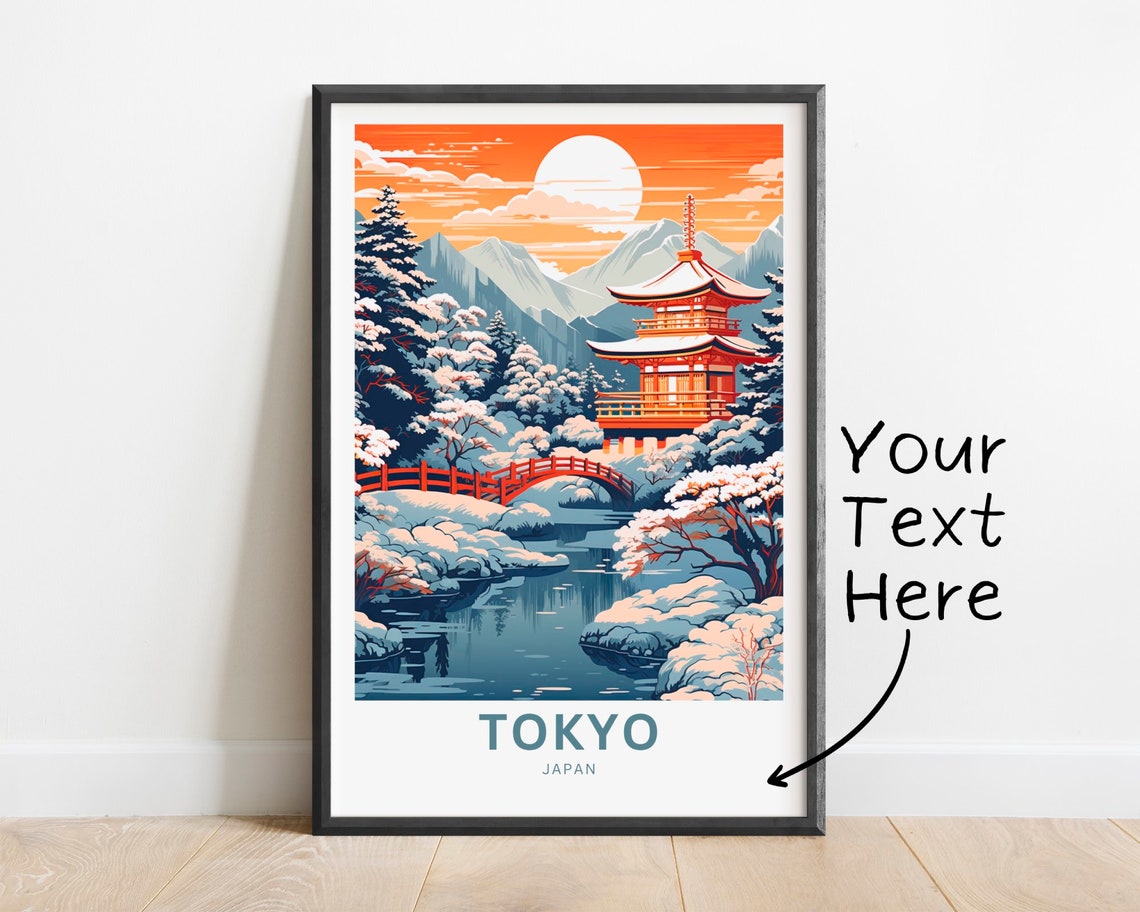 Tokyo Japan Winter Temple Snow Personalized Travel Wall Poster
