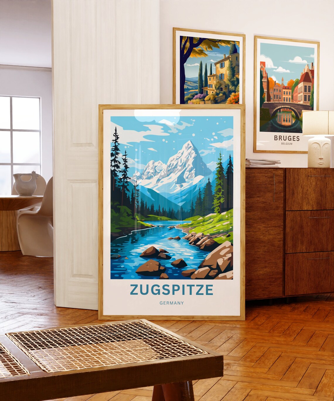 Zugspitze Germany Mountain Stream Rocks Pines Art Travel Poster - Image 5