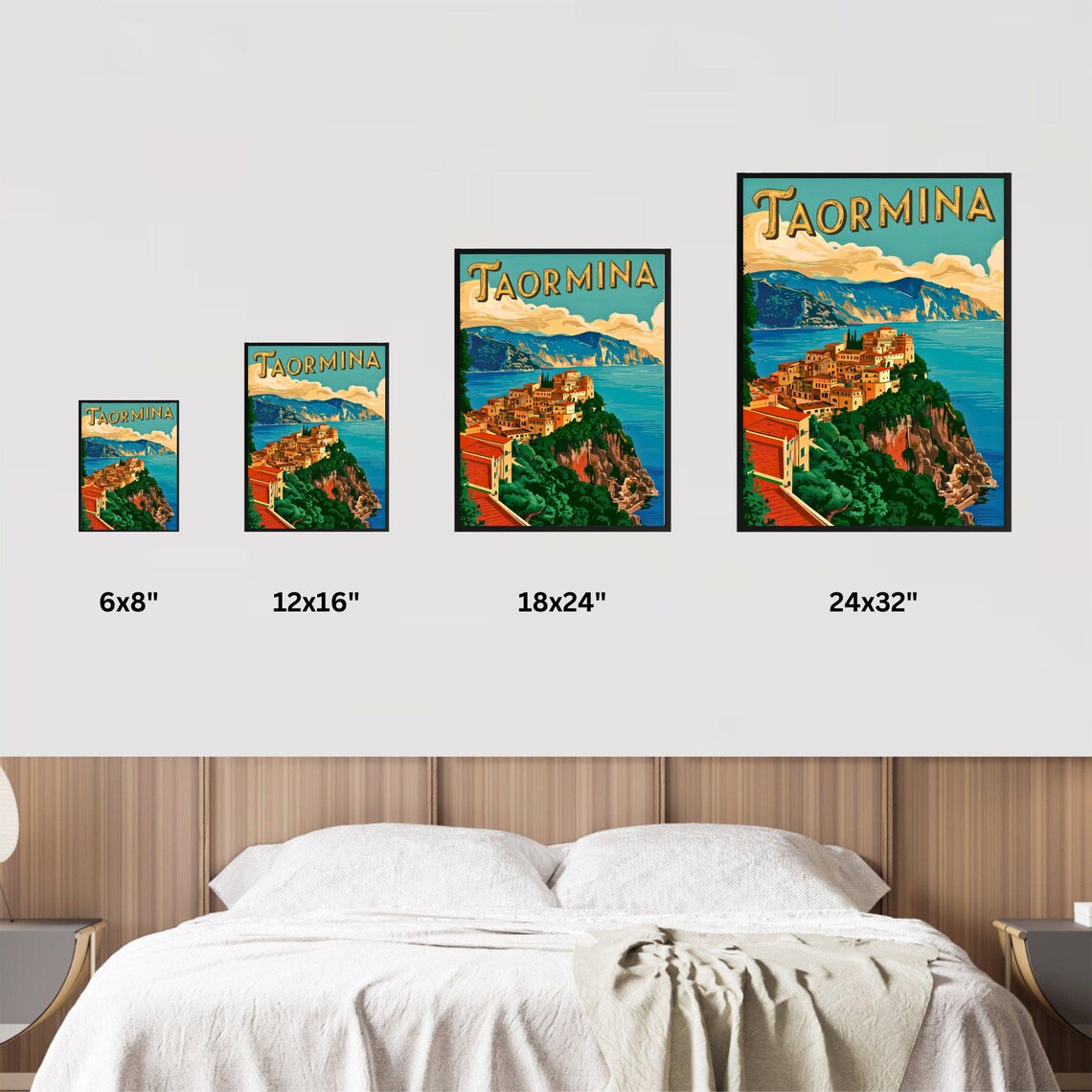 Taormina Sicily Coastal Cliffs Old Town Sea View Vintage Travel Poster - Image 3