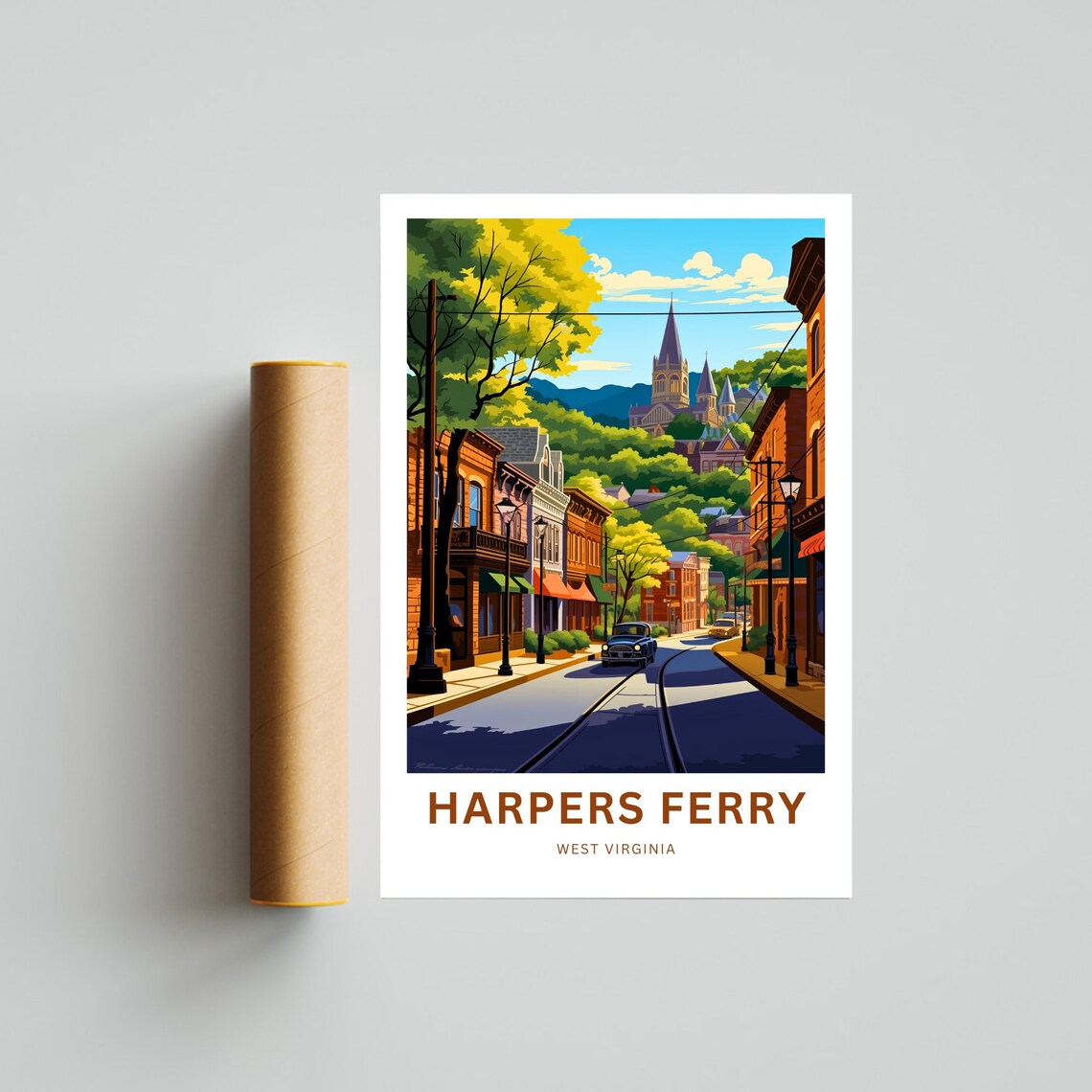 Harpers Ferry West Virginia Historic Main Street Church Travel Poster - Image 4