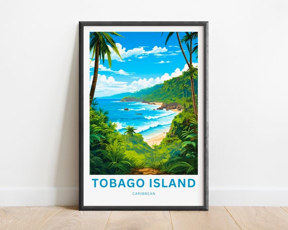 Tobago Travel Print Tobago Island Poster Caribbean Wall Art Framed Present Gift Trinidad And Tobago Present Personalized Text
