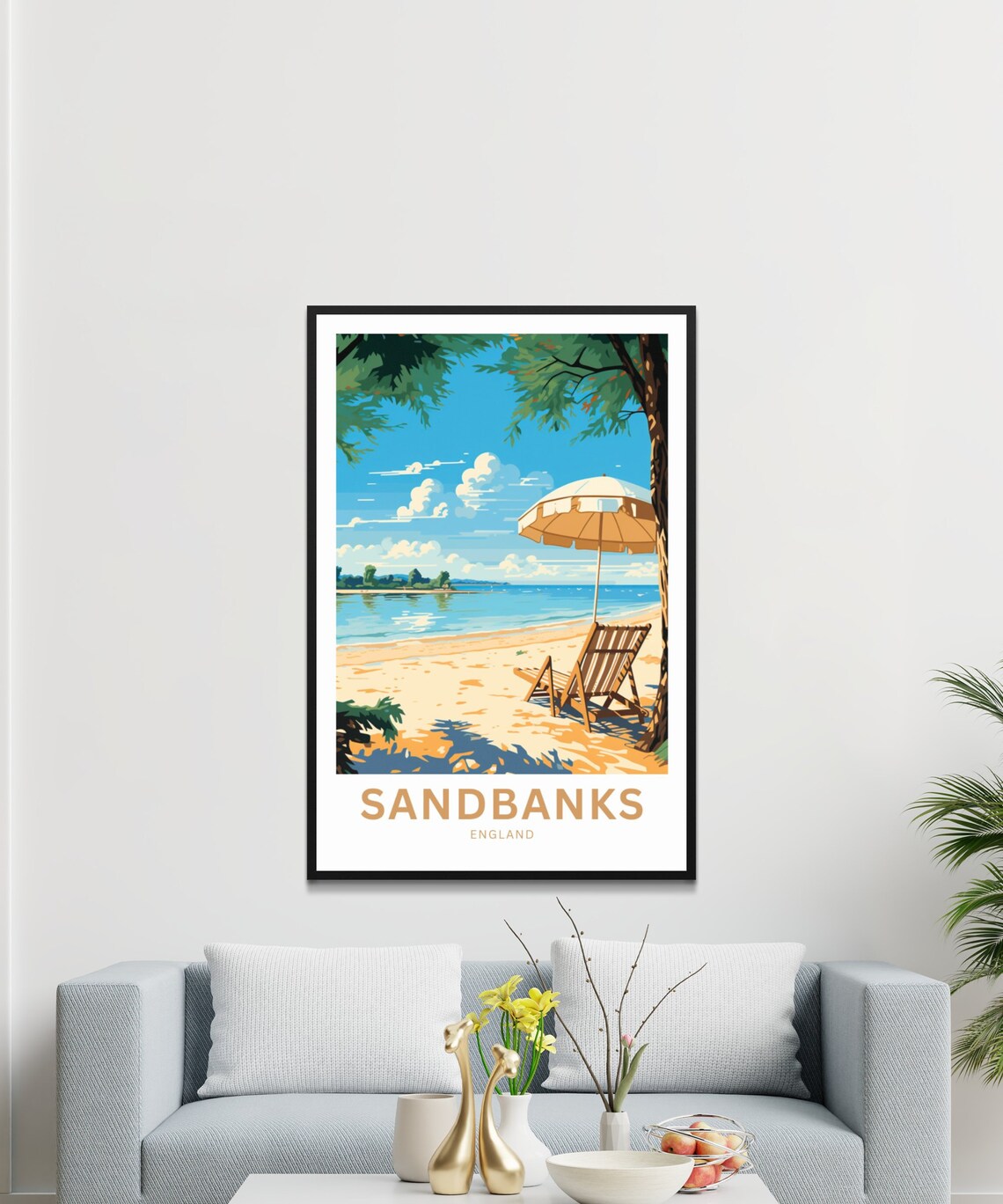 Personalized Sandbanks England Beach Deckchair Parasol Travel Poster - Image 3