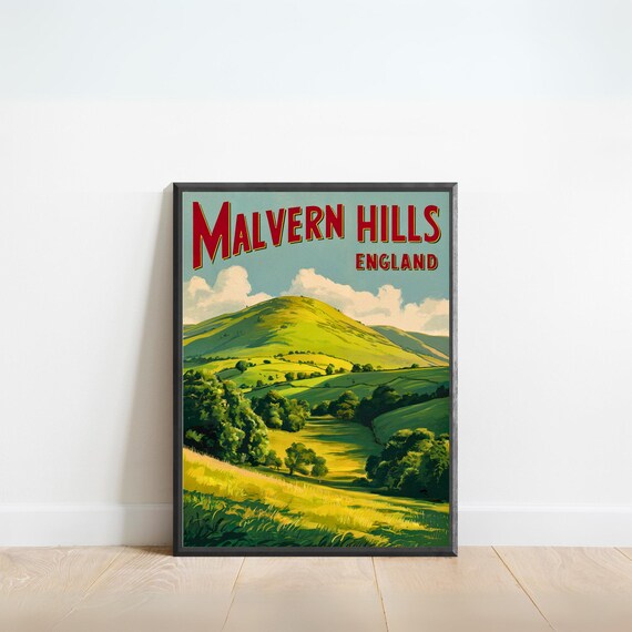 Malvern Hills England Vintage Green Hills Landscape Travel Poster