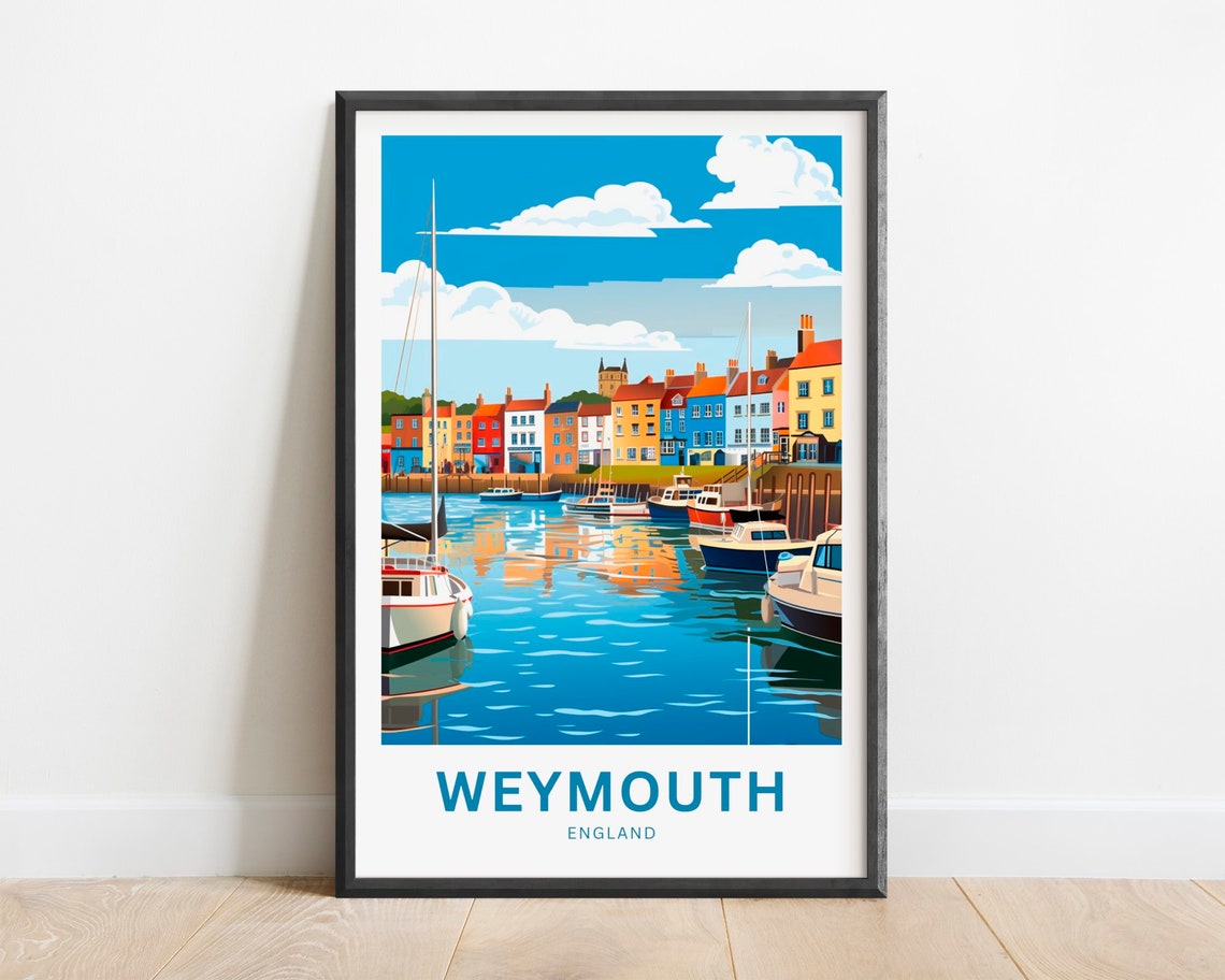 Weymouth England Harbor Boats Colorful Waterfront Travel Poster