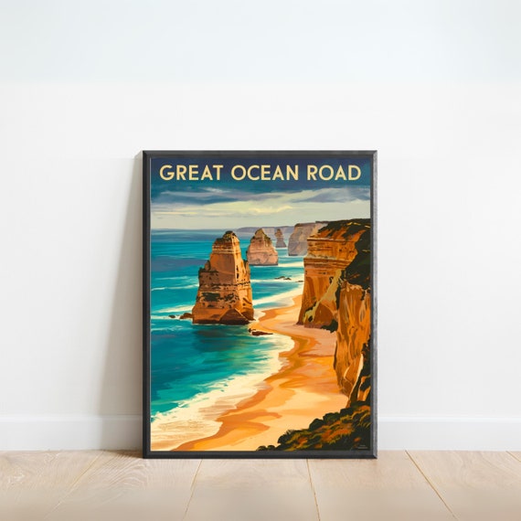 Great Ocean Road Vintage Travel Poster Print Australia Wall Art Framed Present Gift