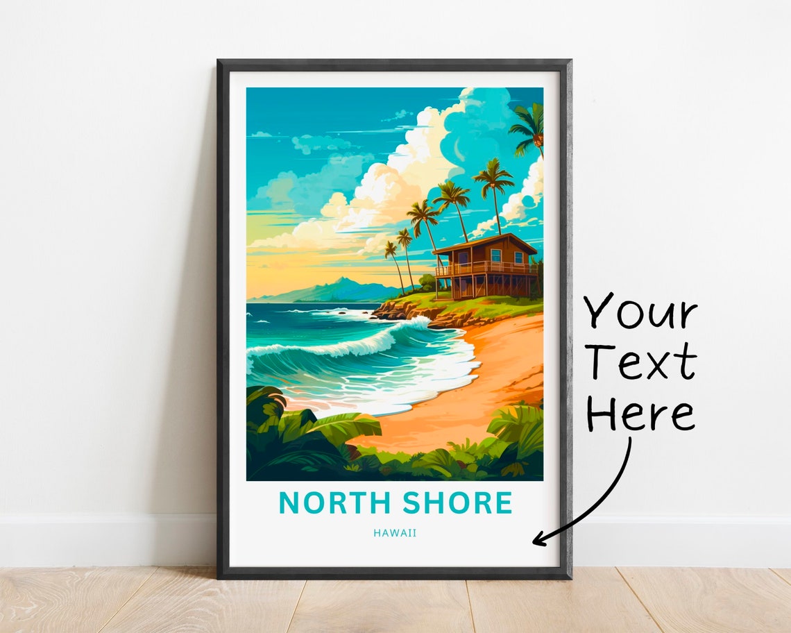 North Shore Hawaii Surf Beach House Waves Personalized Travel Poster