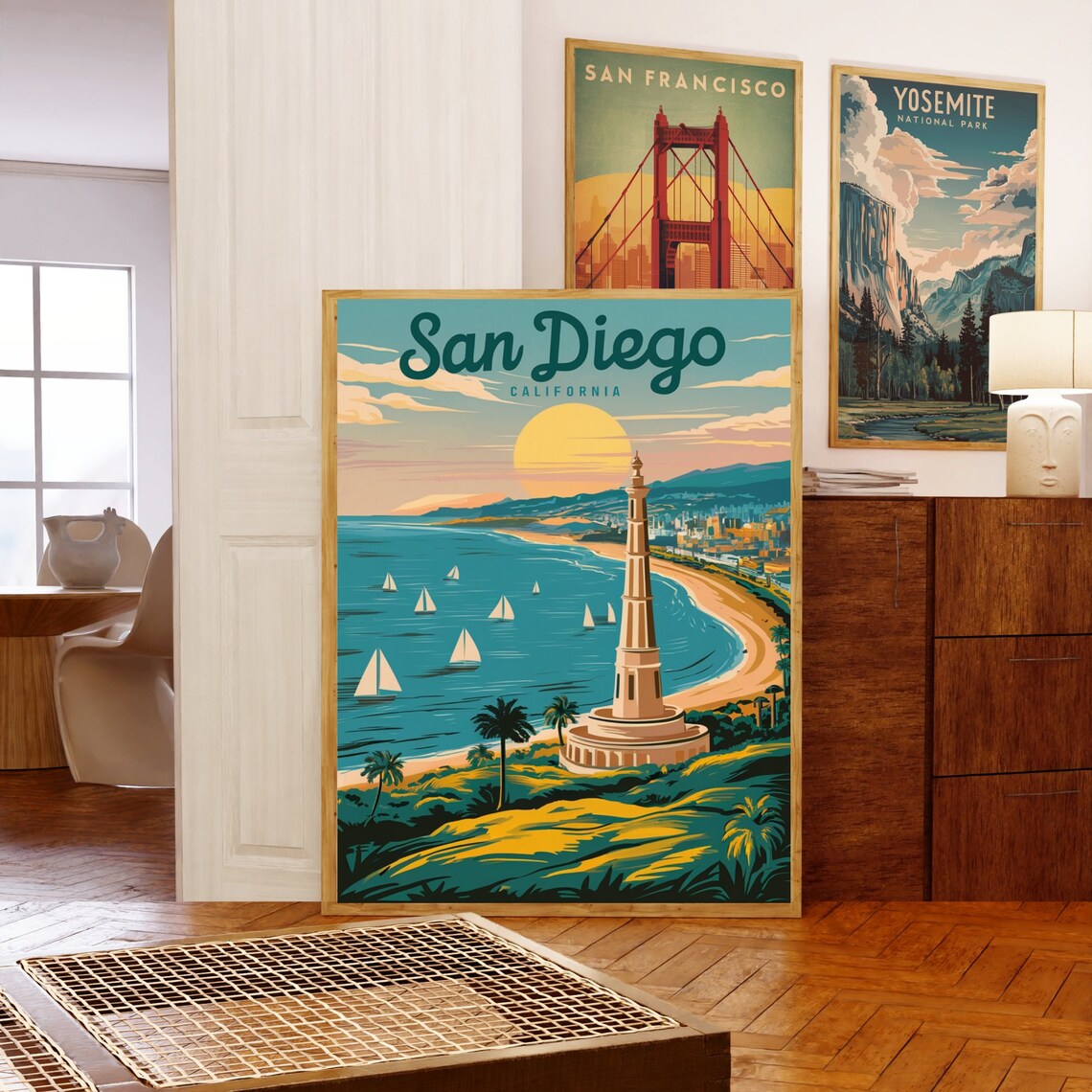 San Diego California Sailboats Sunset Bay Vintage Travel Poster - Image 5