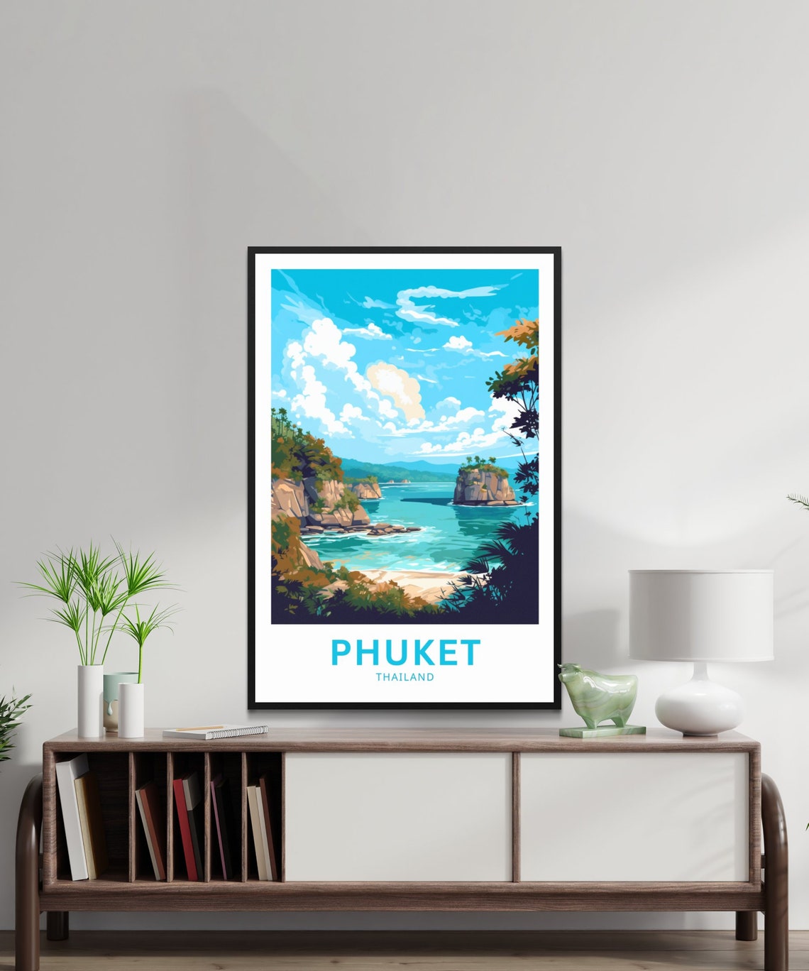Phuket Thailand Rocky Cove Turquoise Bay and Palm Trees Poster - Image 2