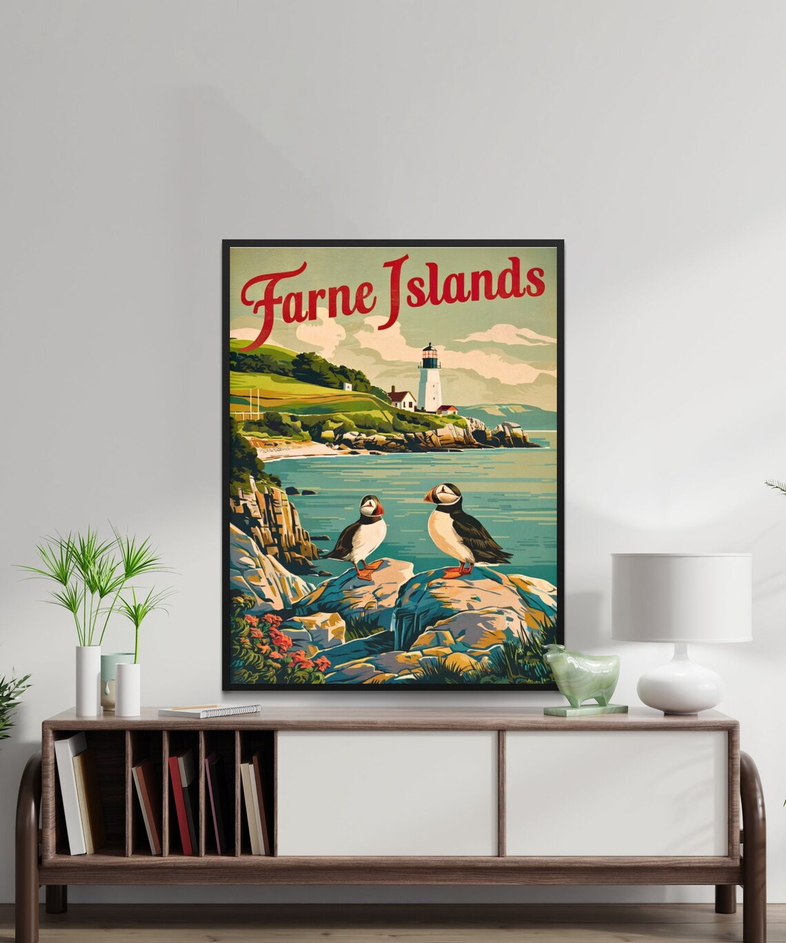 Farne Islands Vintage Lighthouse Seabirds Retro Travel Poster - Image 2