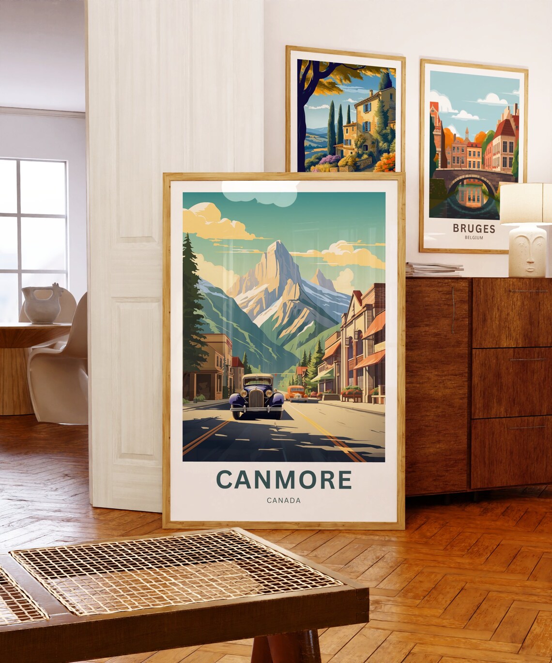 Canmore Canada Mountain Town Street Vintage Car Travel Poster - Image 5