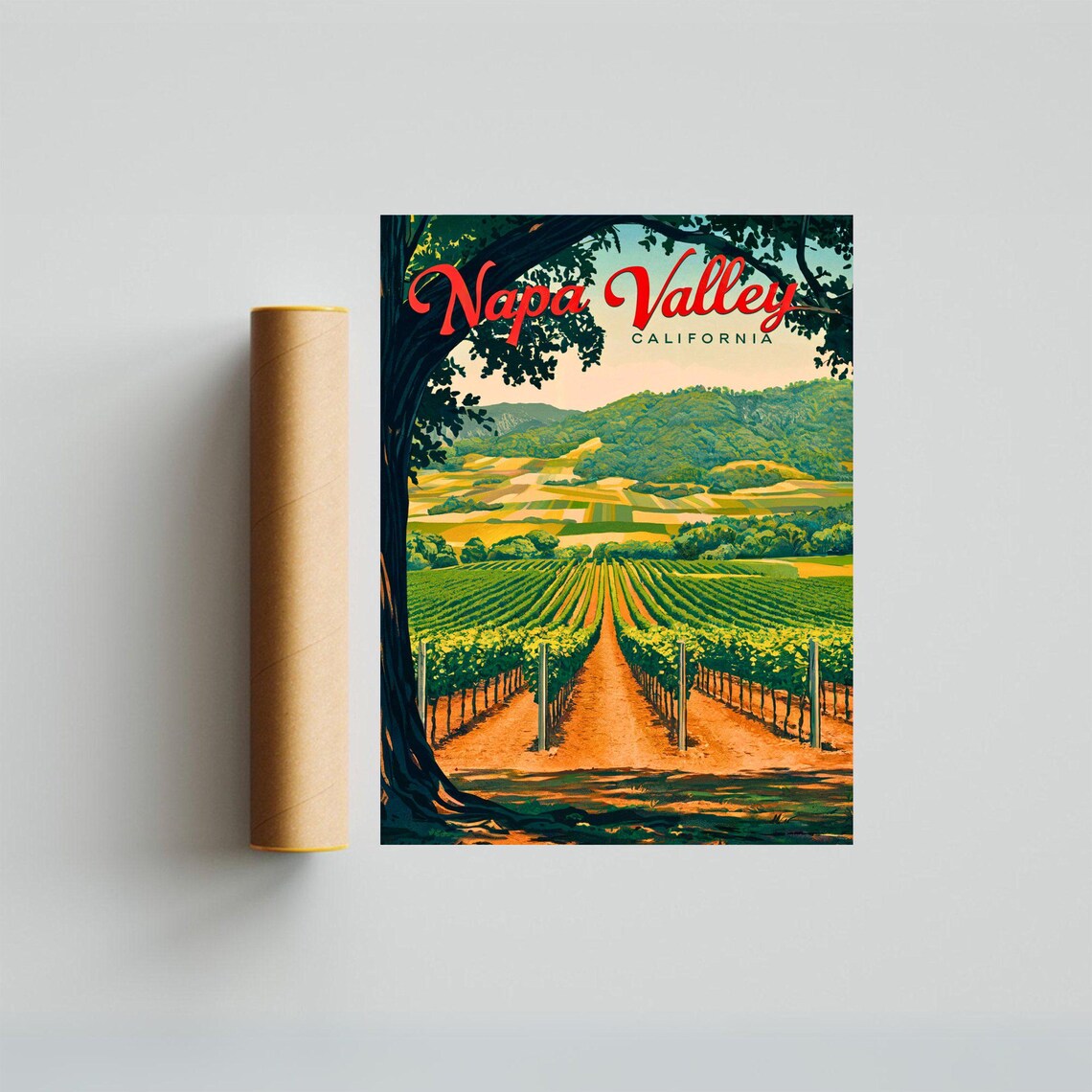Napa Valley California Vintage Oak Framed Vineyard View Travel Poster - Image 2