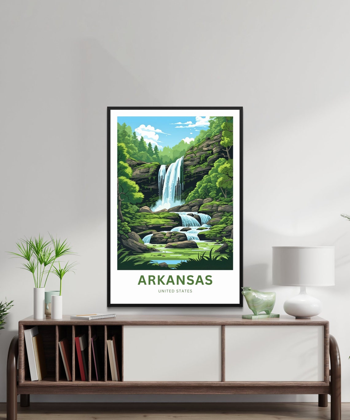 Arkansas Wide Waterfall Mossy Ledge Stream Forest Travel Poster - Image 2