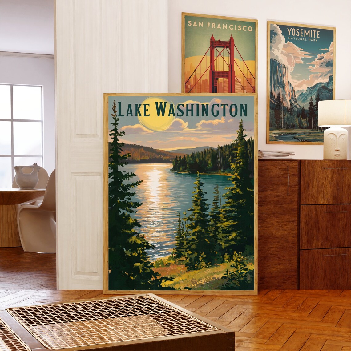 Lake Washington Sunset Evergreen Lakeshore Vintage Travel Poster - Image 5