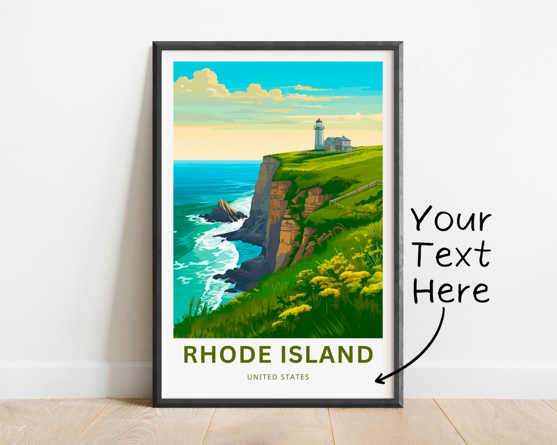 Rhode Island Lighthouse Ocean Cliffs Personalized Travel Poster