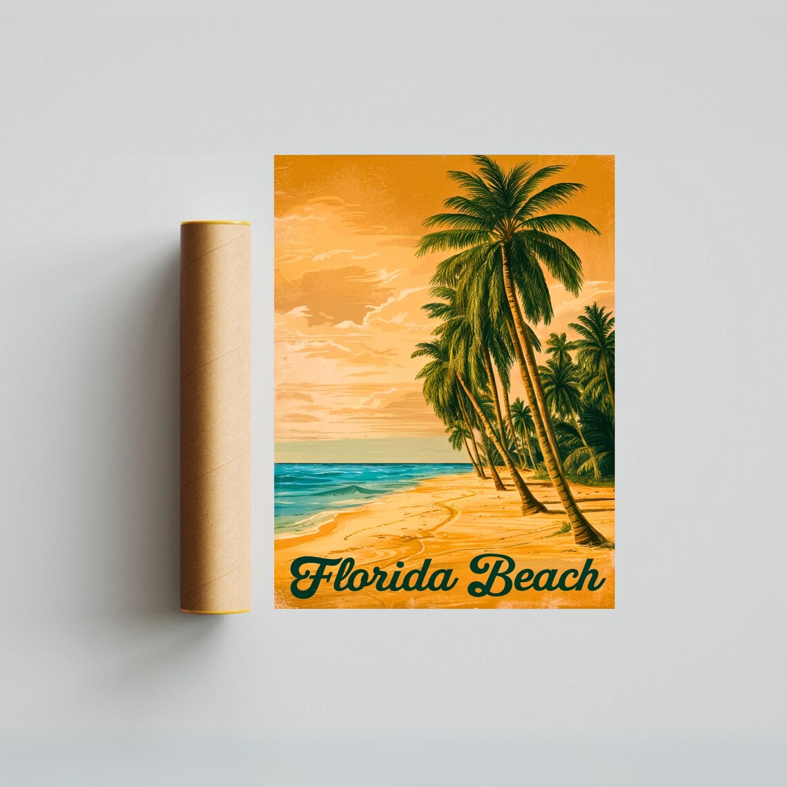 Florida Beach Palm Trees Orange Sunset Sky Retro Vintage Travel Poster - Image 3
