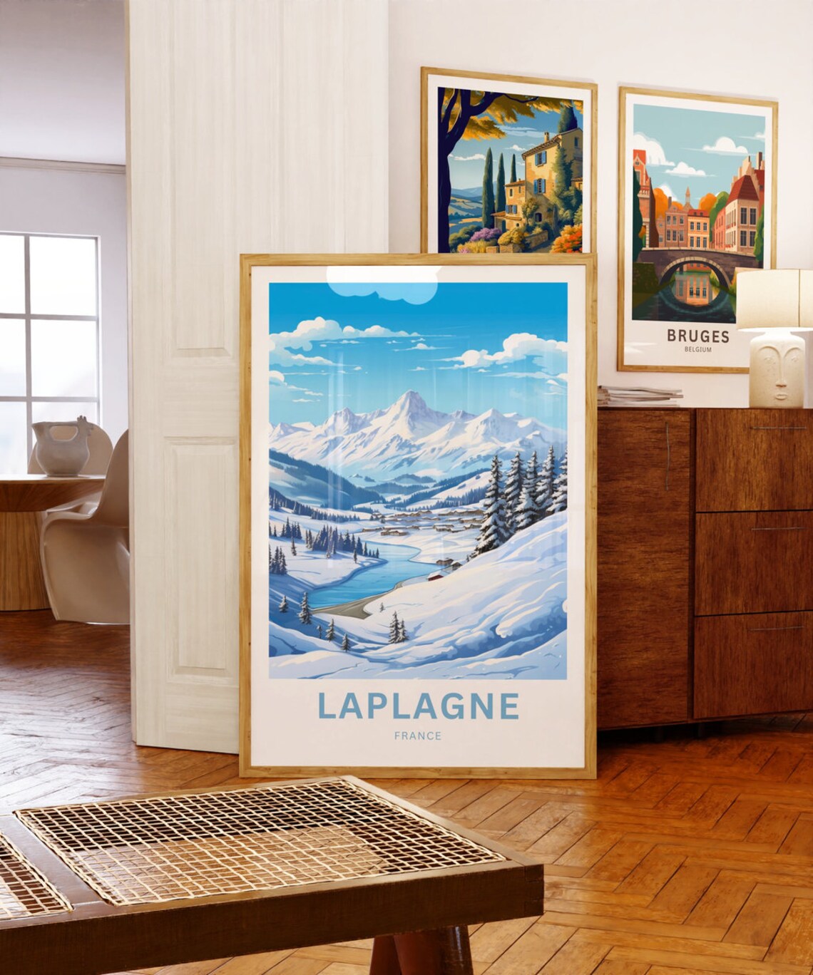 Laplagne France Snowy Alpine Valley and Mountain Peaks Poster - Image 5