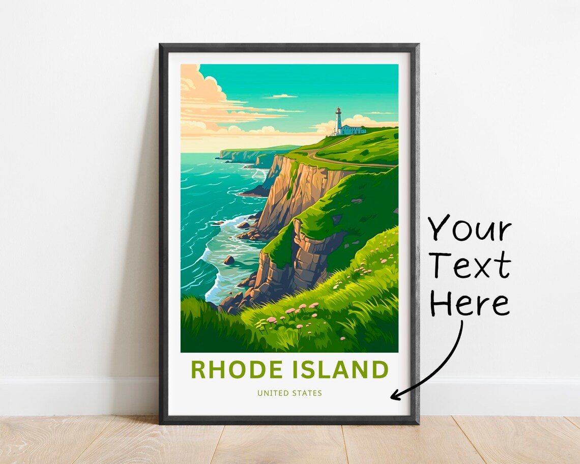 Personalized Rhode Island Lighthouse Cliffs Coast Custom Travel Poster