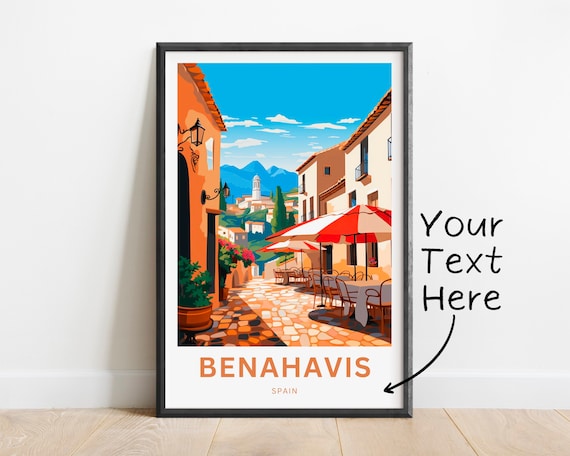 Benahavis Spain Cobblestone Street Cafe Personalized Travel Poster