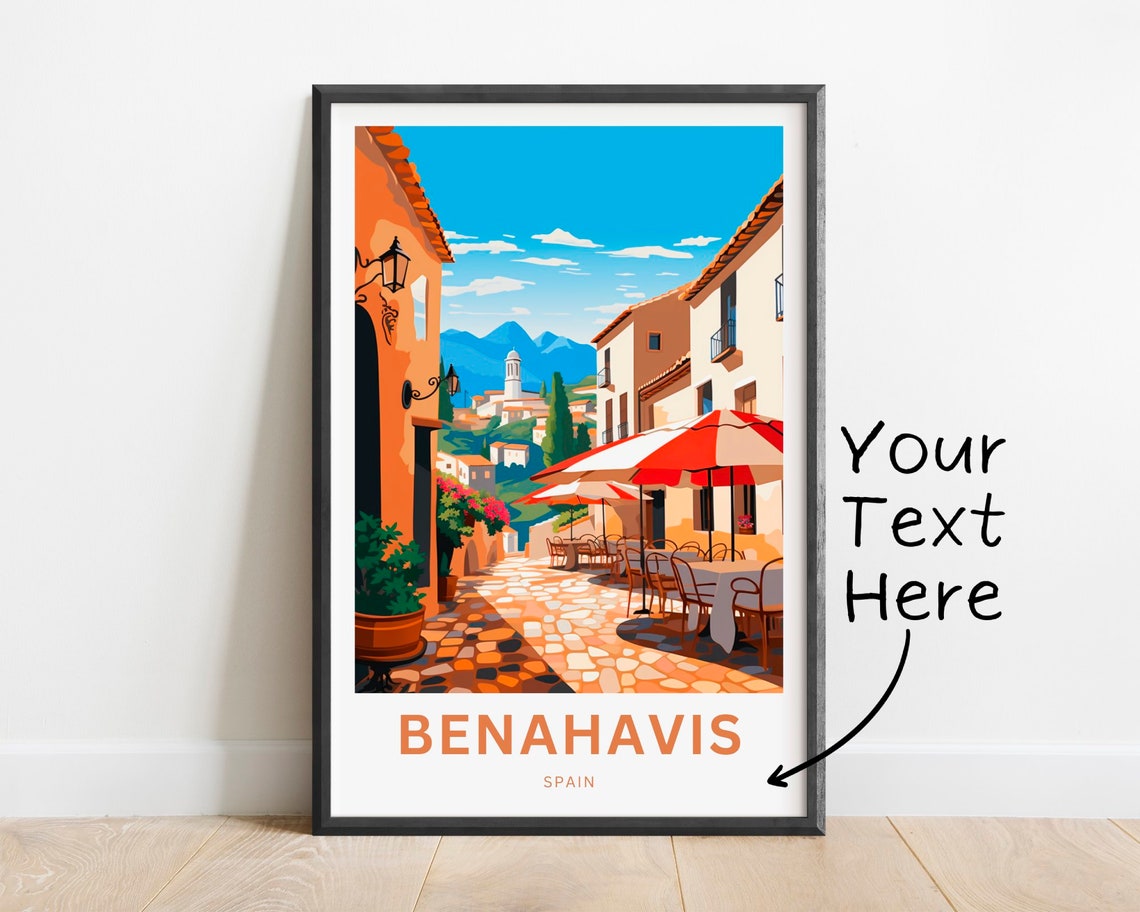 Benahavis Spain Cobblestone Street Cafe Personalized Travel Poster