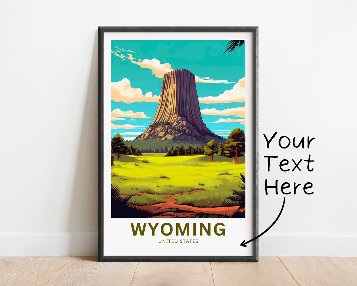 Personalized Wyoming Devils Tower Prairie Illustrated Travel Poster