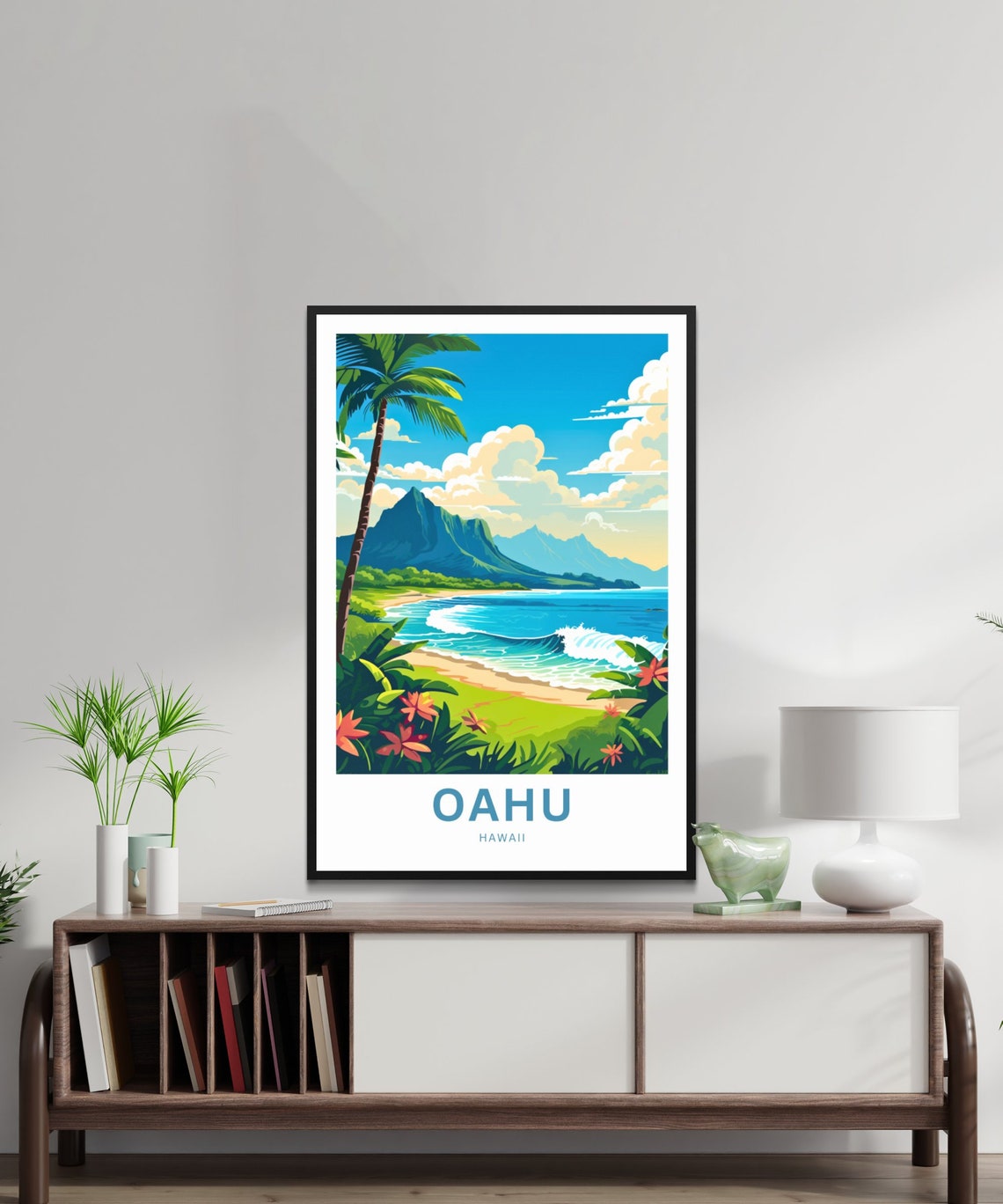 Personalized Oahu Hawaii Surf Waves Tropical Beach View Poster - Image 2