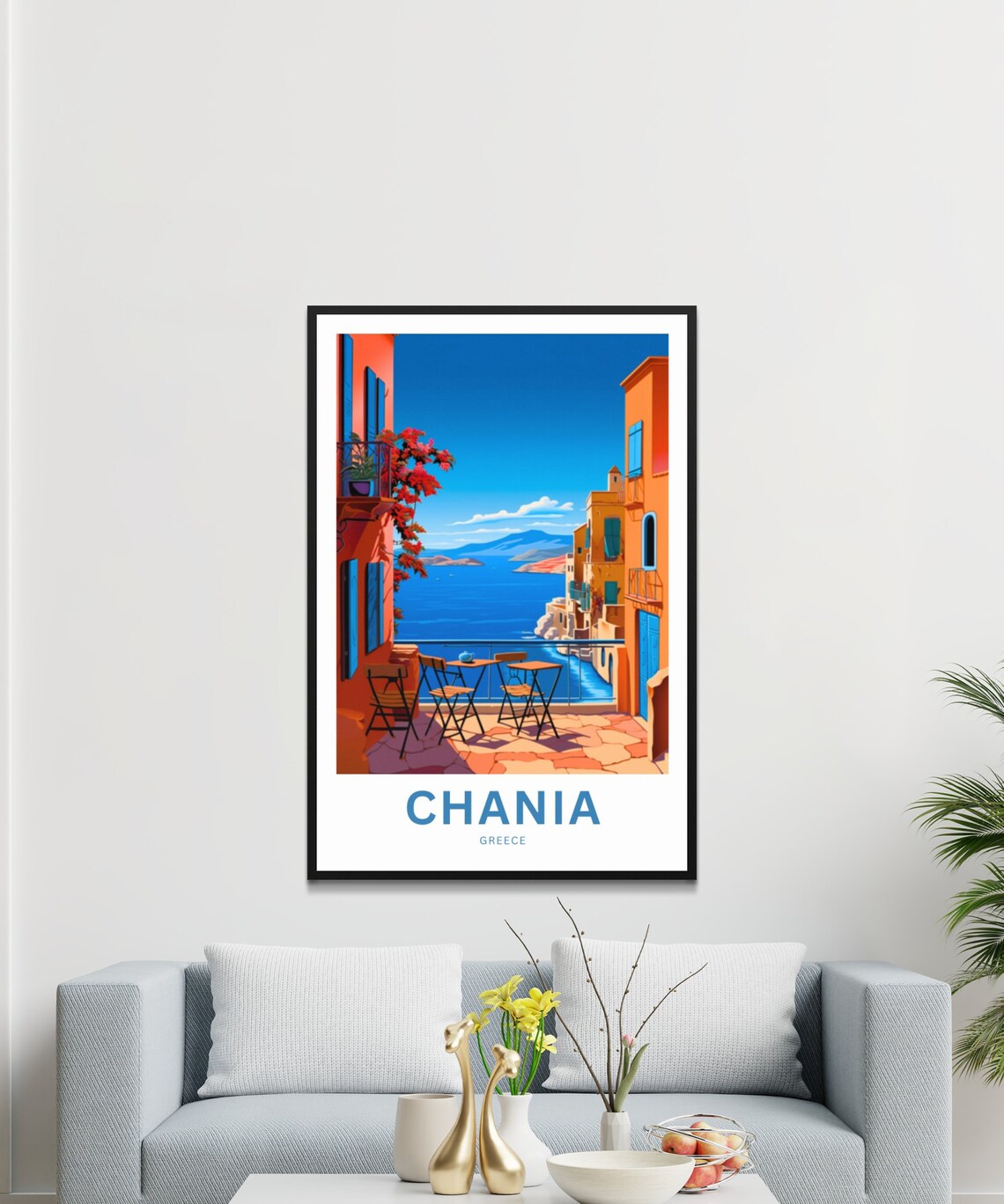 Chania Greece Vibrant Seaside Terrace Cafe Ocean Travel Poster - Image 3
