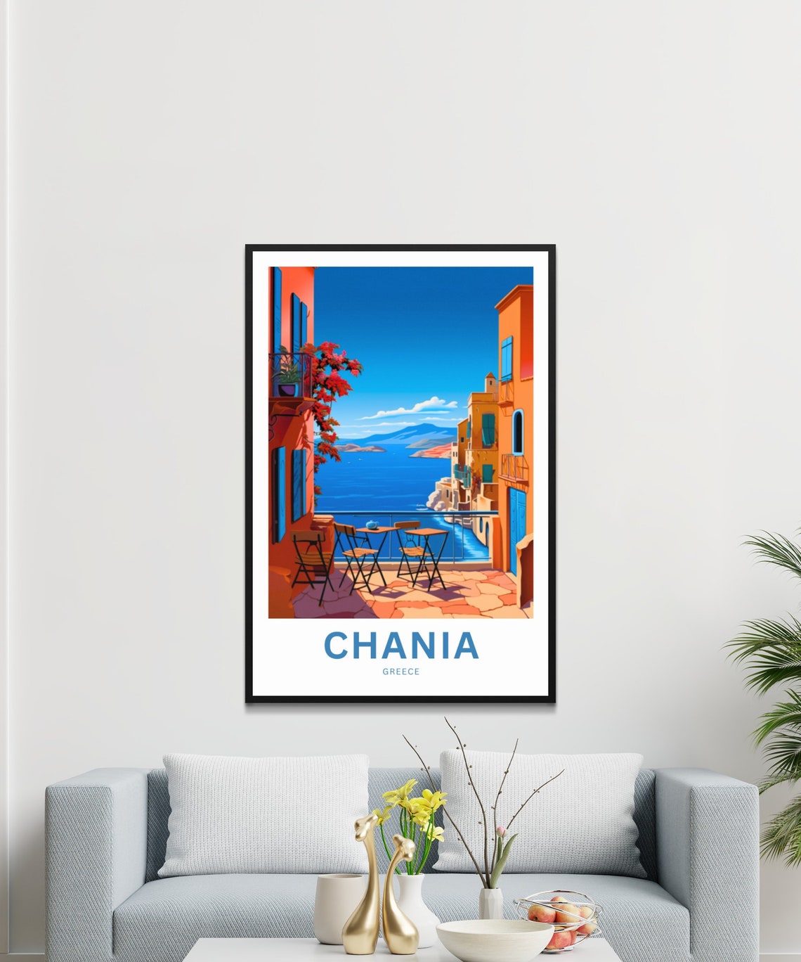 Personalized Chania Greece Seaside Cafe Terrace Travel Poster - Image 3