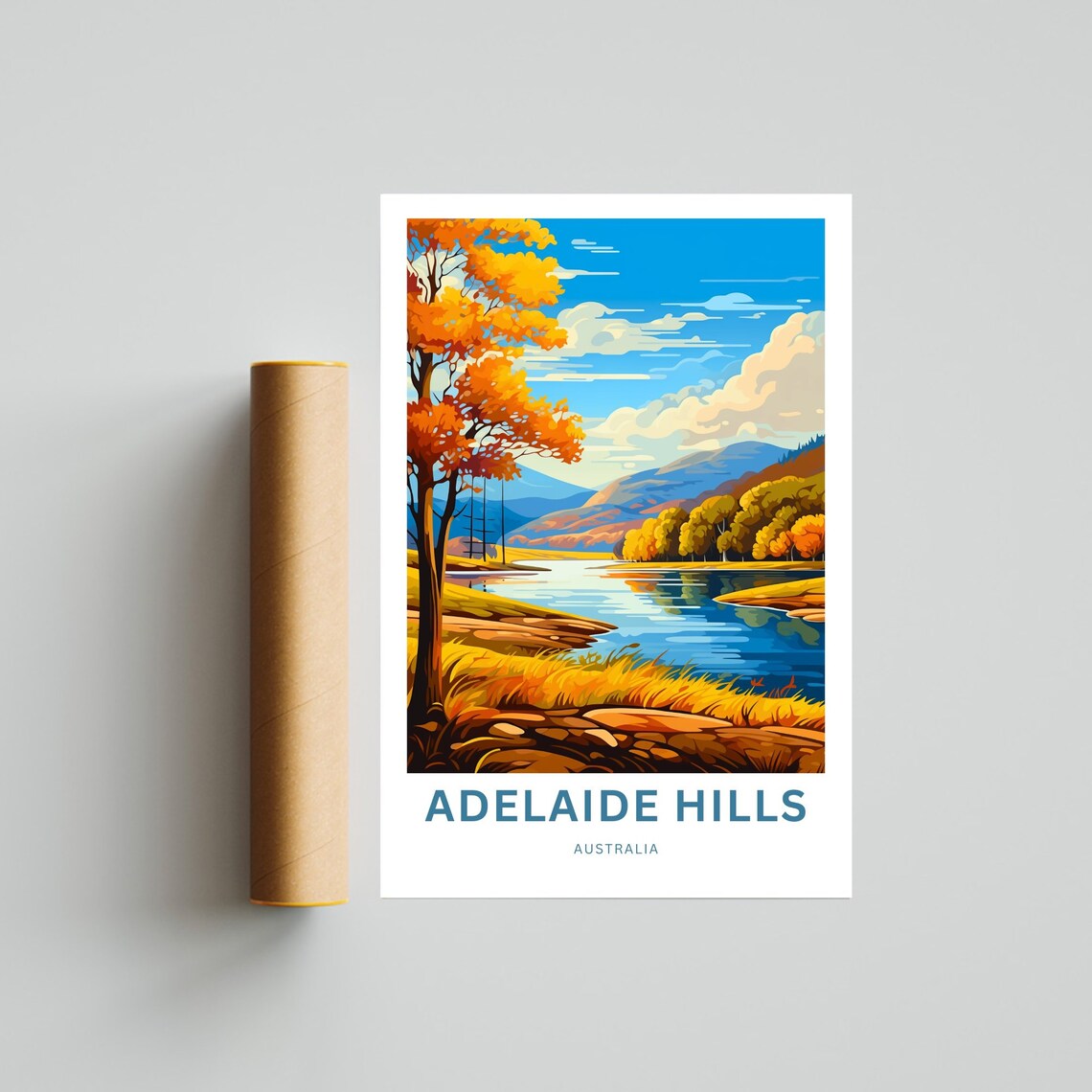 Adelaide Hills Australia Golden Autumn River Vintage Travel Poster - Image 4
