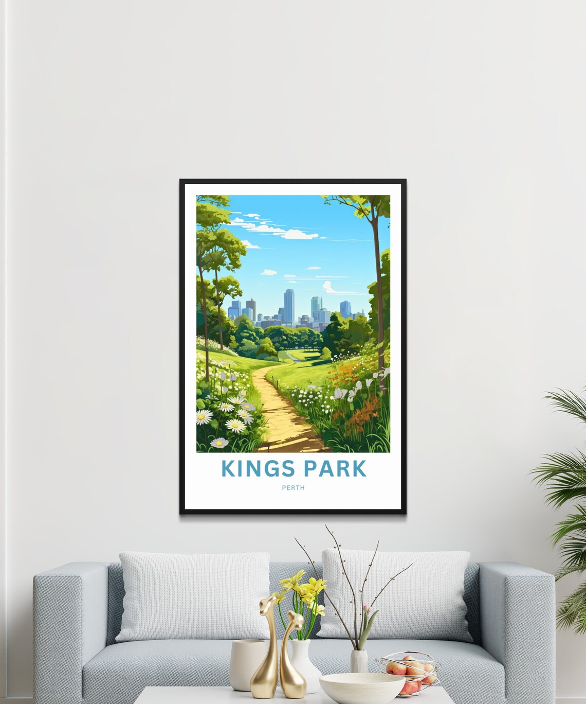 Sunny Kings Park Perth Daisy Meadow City Skyline Travel Poster - Image 3