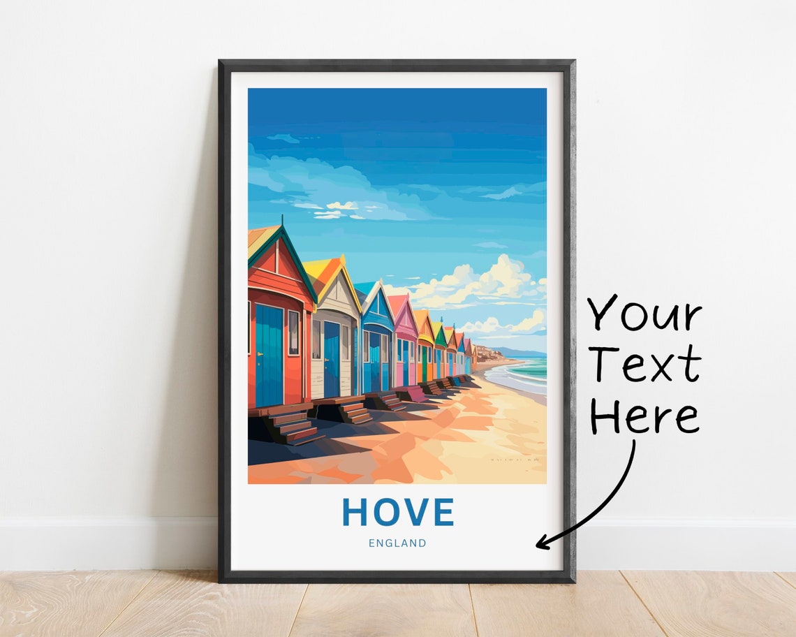Hove England Colorful Beach Huts Seaside Promenade Personalized Poster
