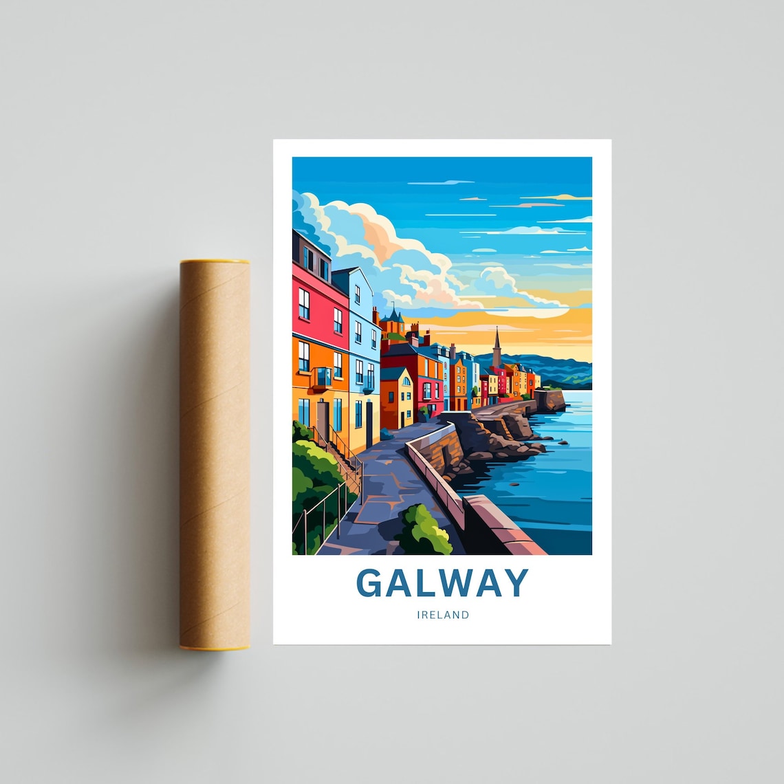Galway Ireland Colorful Seafront Houses Glowing at Sunset Poster - Image 4