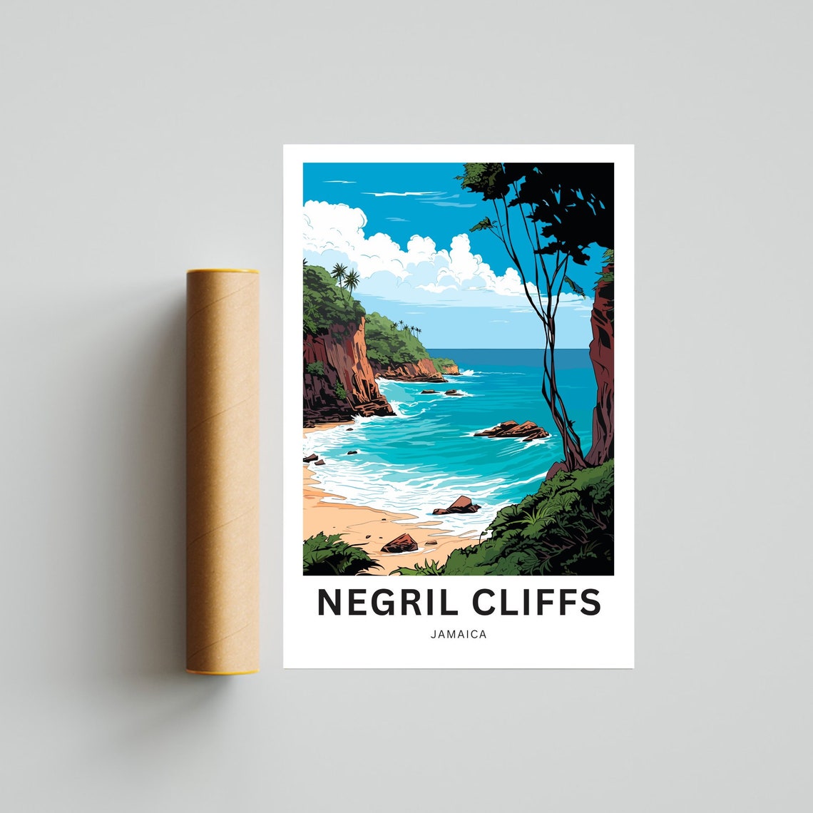 Negril Cliffs Travel Print Negril Cliffs Poster Jamaica Wall Art Framed Present Gift United States Present - Image 4