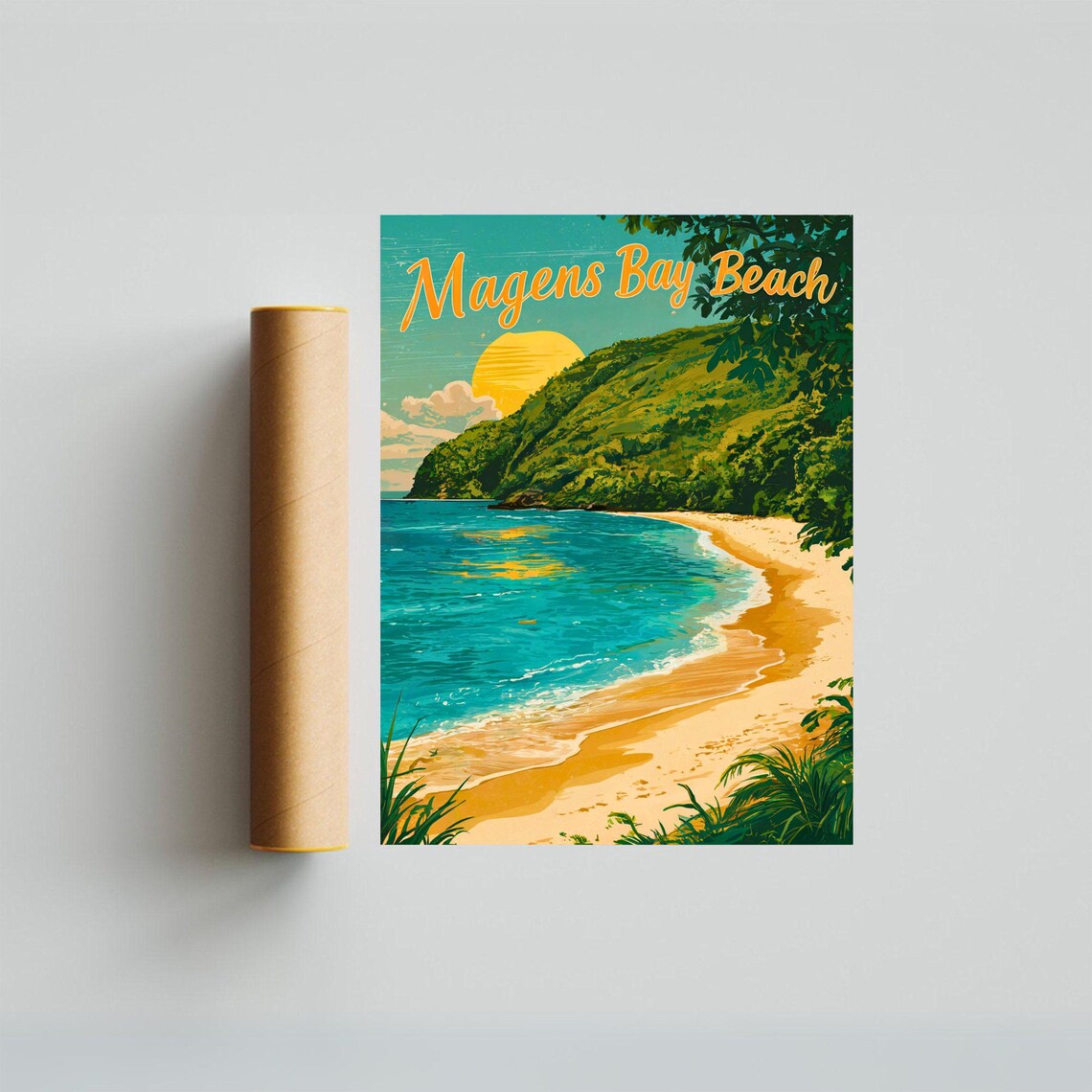 Magens Bay Beach Golden Sunset Lagoon Tropical Vintage Travel Poster - Image 4