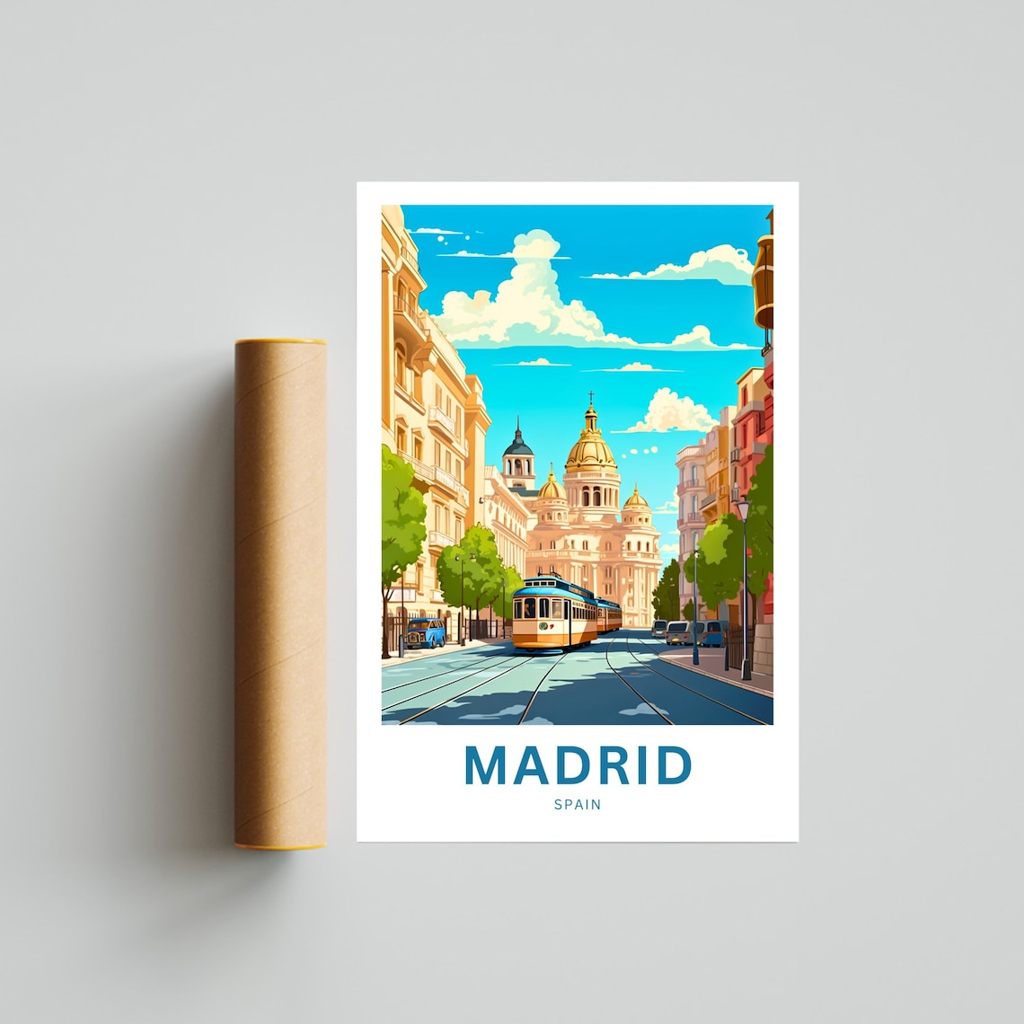Madrid Spain Vintage Tram Street Cityscape Illustration Poster - Image 4