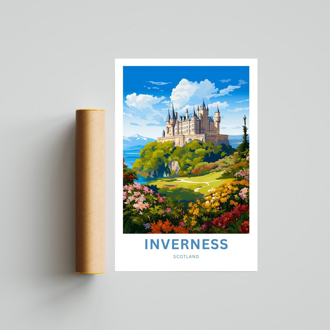 Inverness Scotland Fairytale Castle Flower Garden View Poster - Image 4