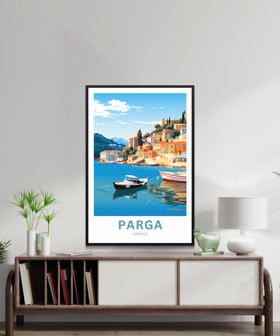 Parga Greece Harbor Boats Colorful Travel Poster Coastal Scene Decor - Image 2