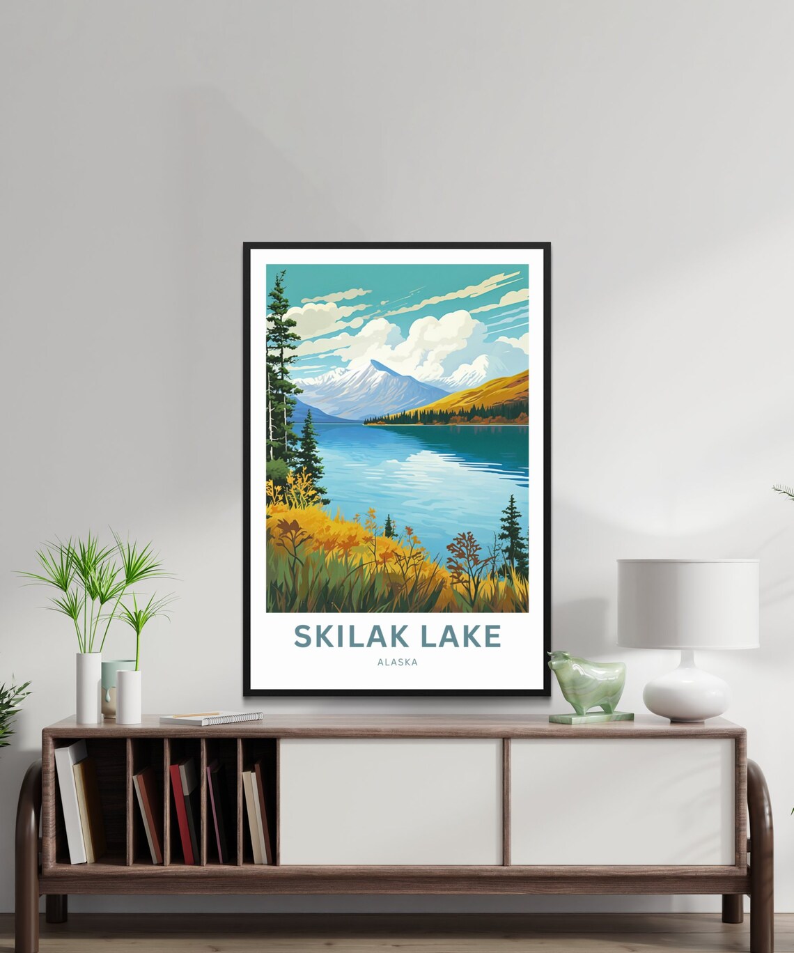 Personalized Skilak Lake Alaska Autumn Shore Snowy Peak Poster - Image 2