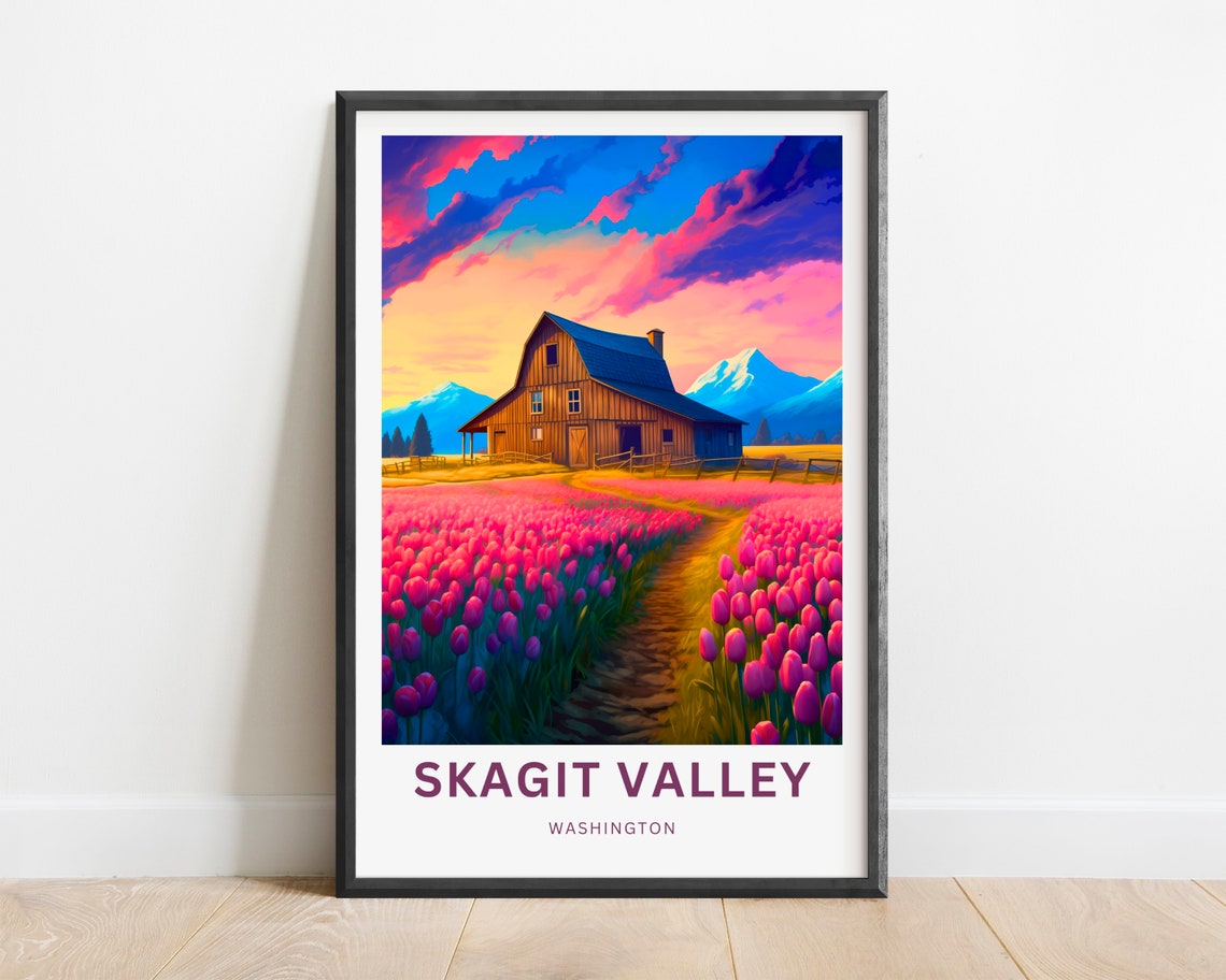 Skagit Valley Washington Barn Tulips Personalized Sunset Poster - Image 2