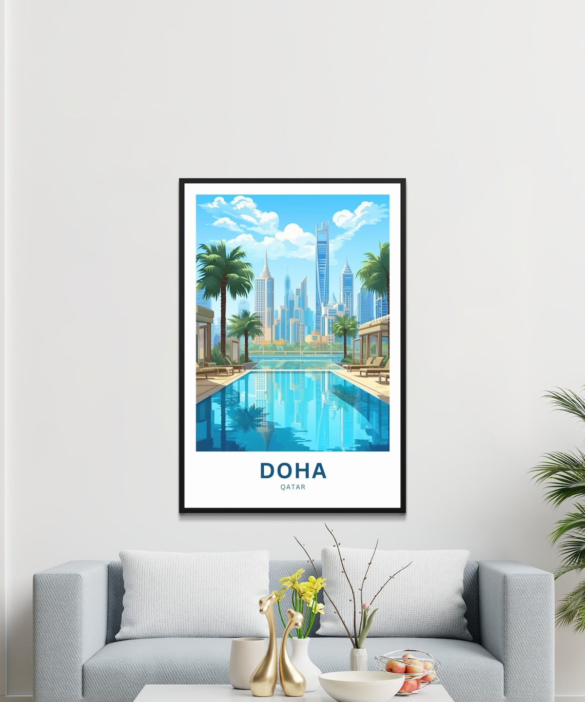 Luxury Doha Qatar Resort Pool Skyline Palm Oasis Travel Poster - Image 3