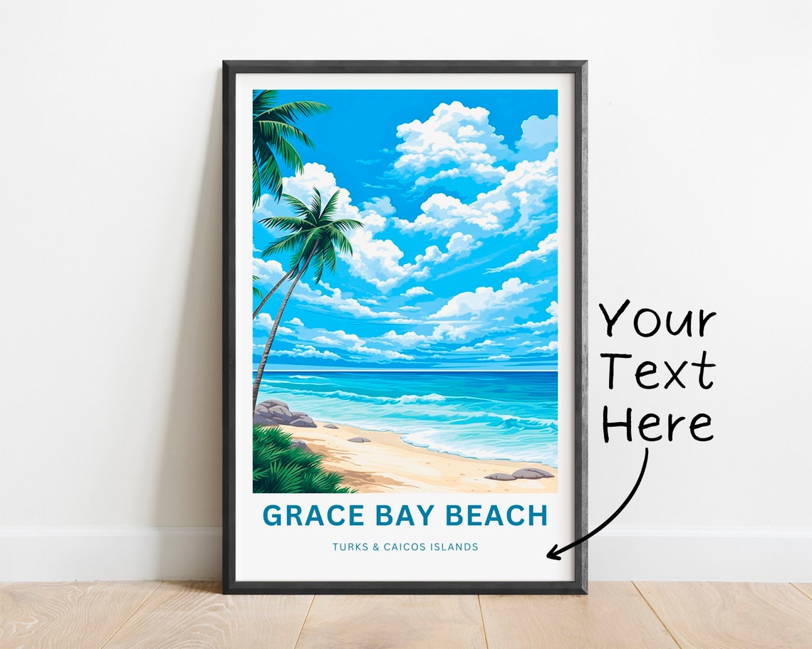 Grace Bay Beach Turks and Caicos Islands Sunny Palm Tree Shore Poster