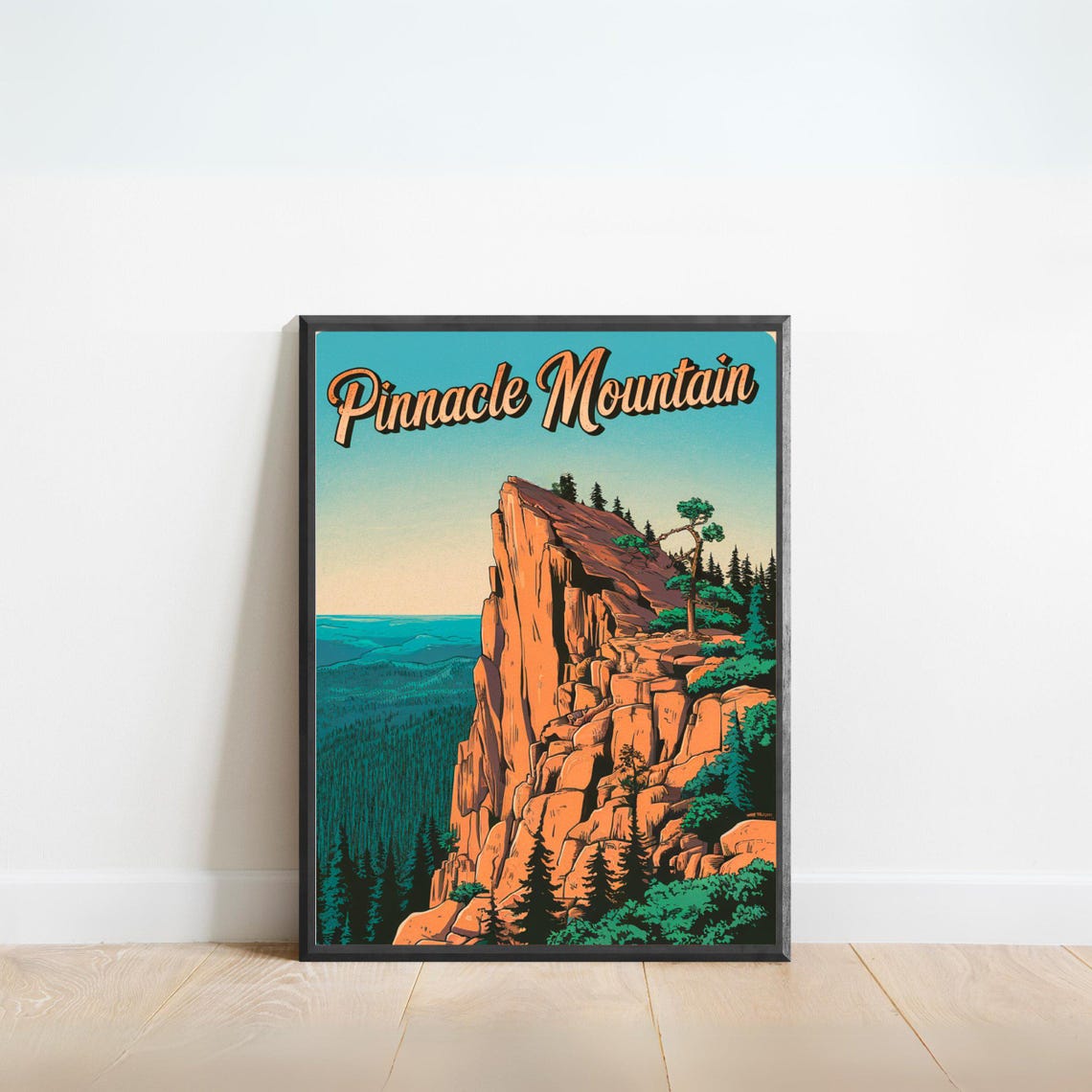 Pinnacle Mountain Retro Cliff Summit Vintage Style Travel Poster