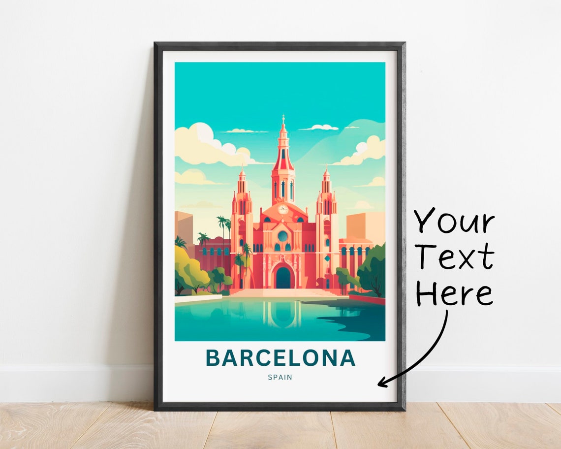 Barcelona Spain Red Cathedral Historic Architecture City Travel Poster