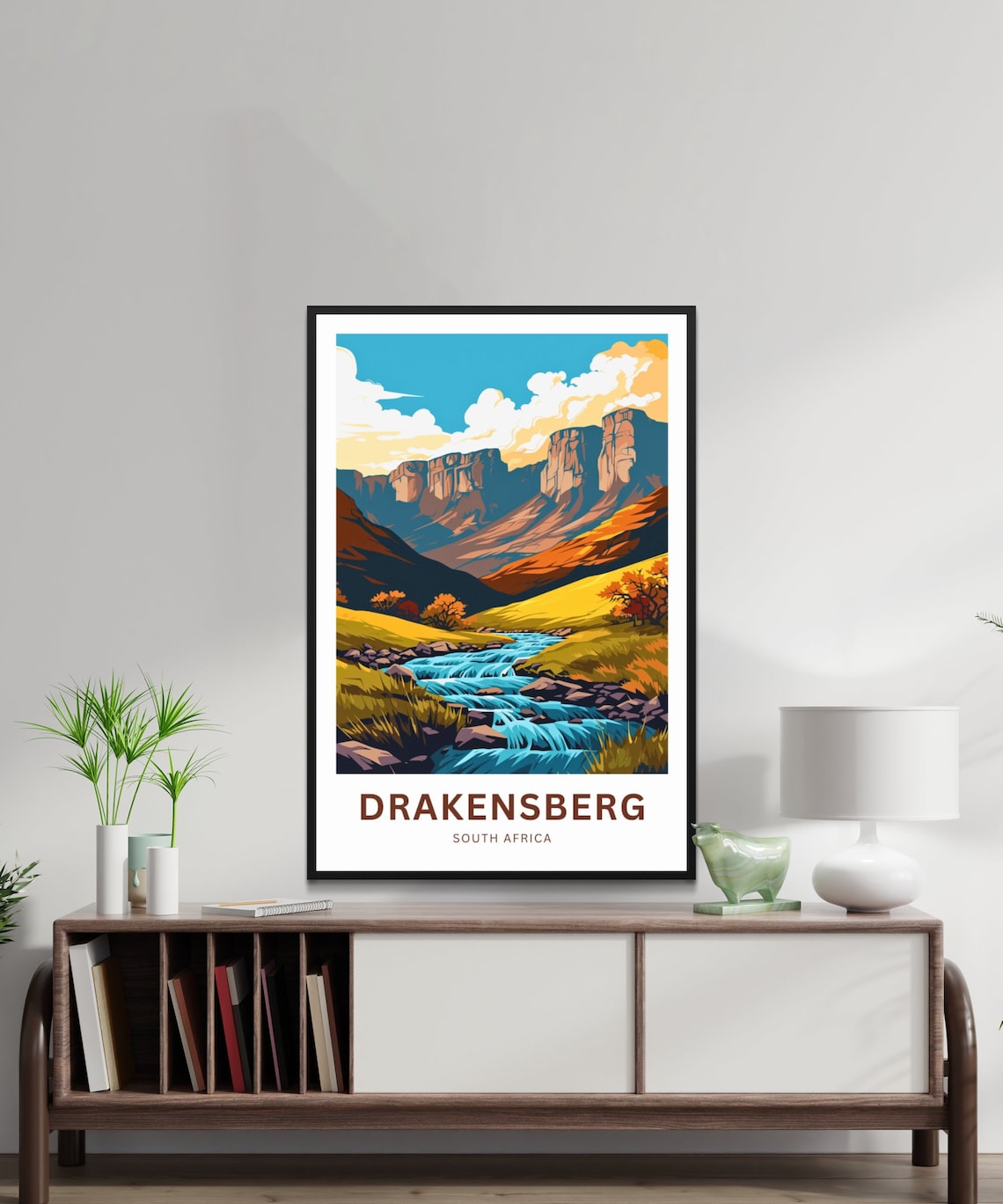 Drakensberg South Africa Mountain River Golden Meadow Scenic Poster - Image 2