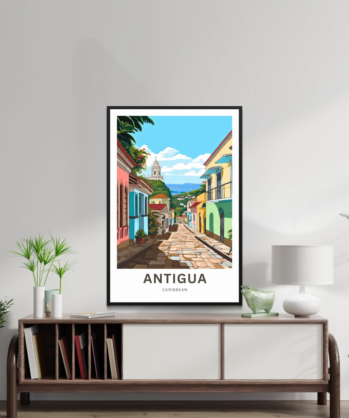 Antigua Caribbean Colonial Street Cobblestone Vintage Travel Poster - Image 2