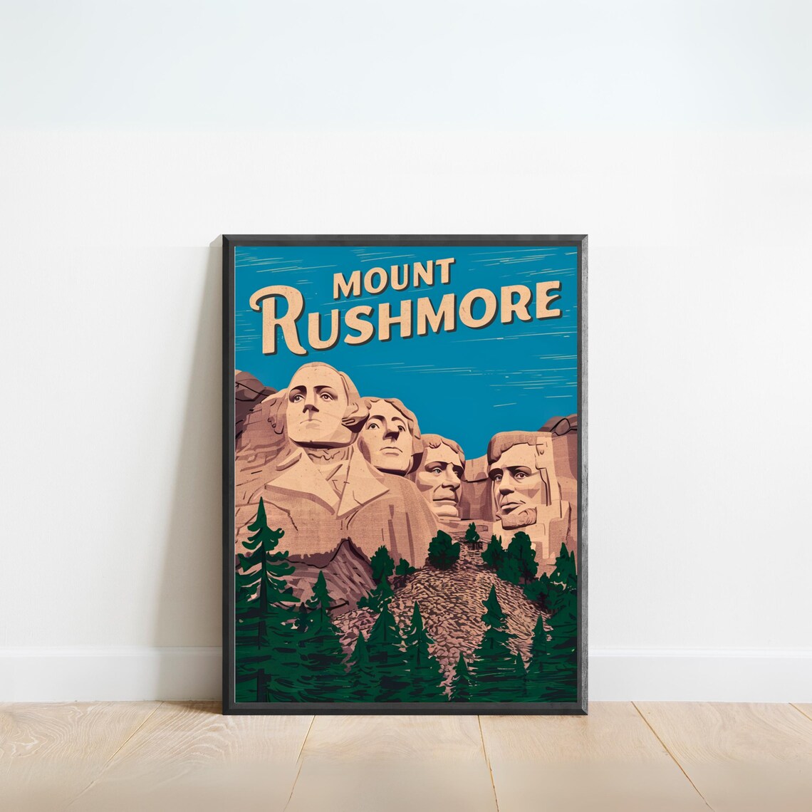 Mount Rushmore South Dakota Vintage National Monument Travel Poster