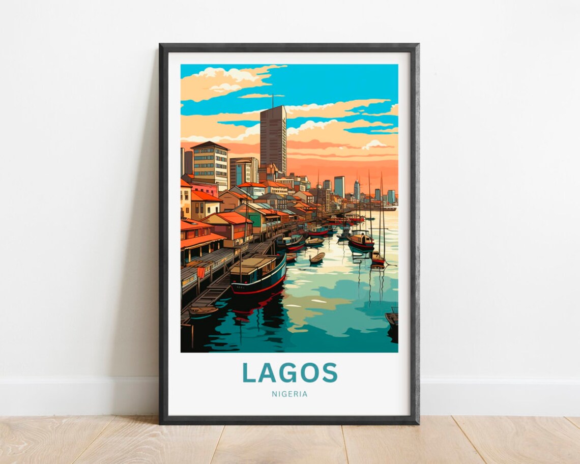 Lagos Nigeria Harbor Sunset Cityscape Boats Waterfront Poster