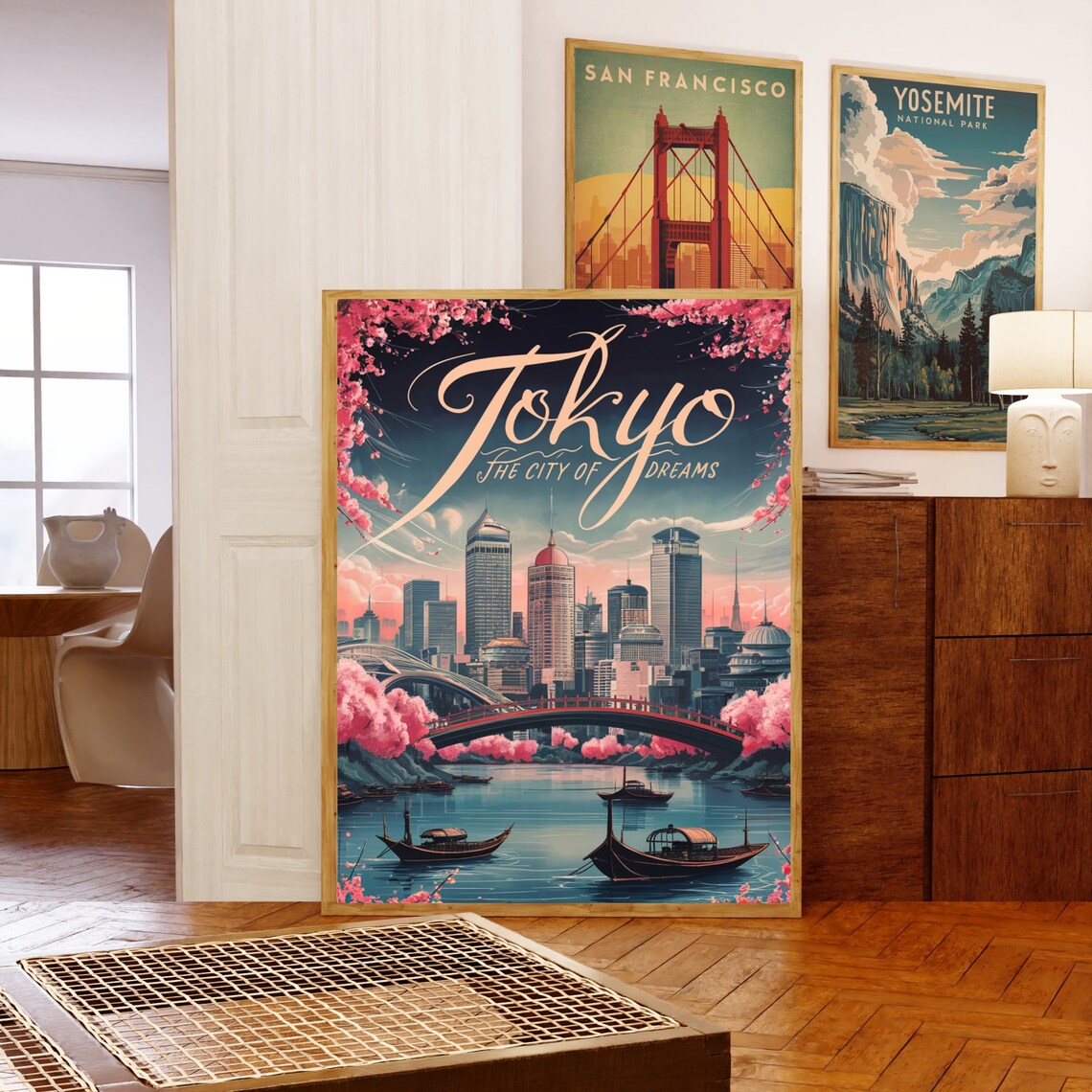 Tokyo Japan City of Dreams Cherry Blossom Bridge Travel Poster - Image 5