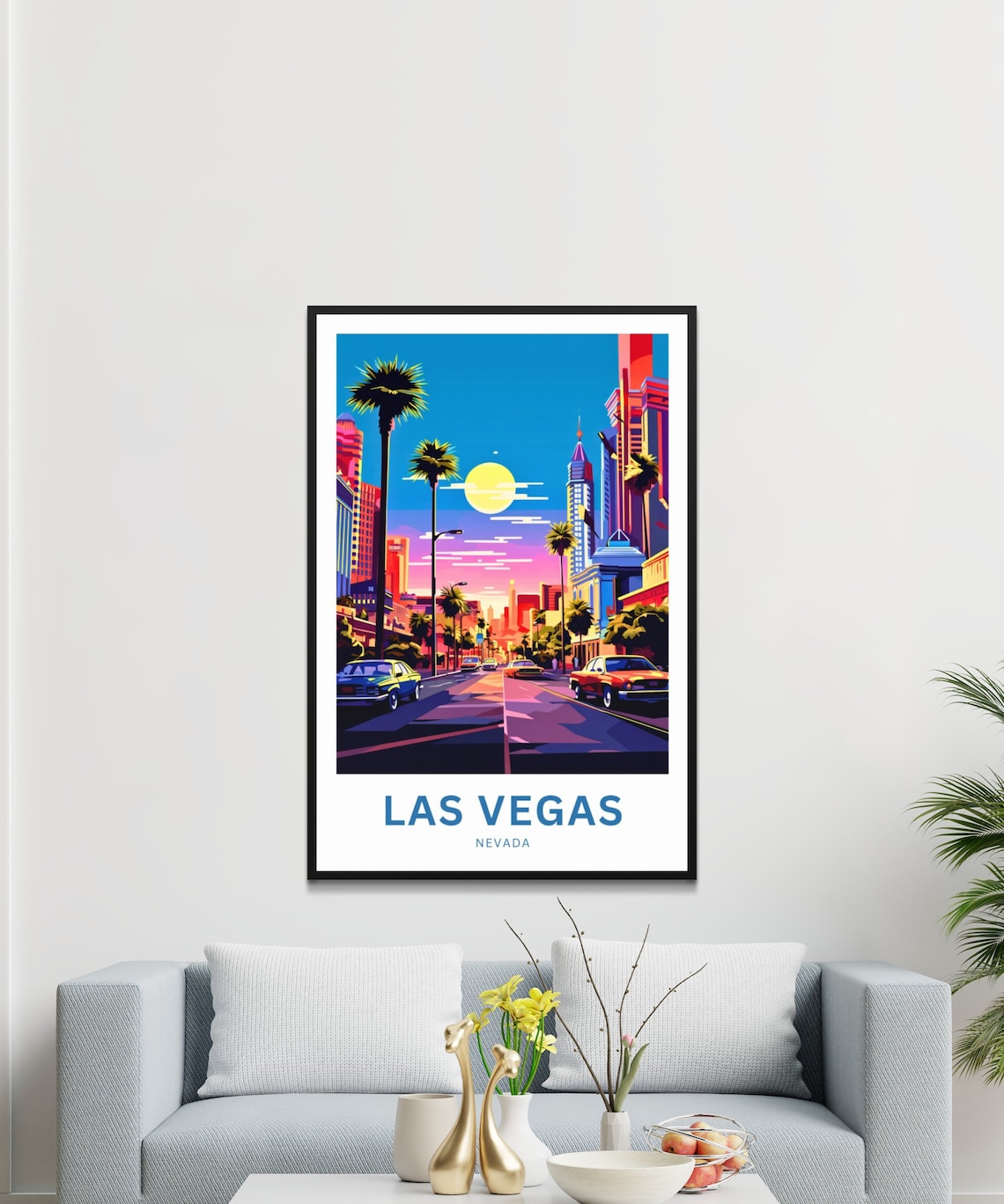 Las Vegas Nevada Sunset Strip Palms Vintage Cars Travel Poster - Image 3