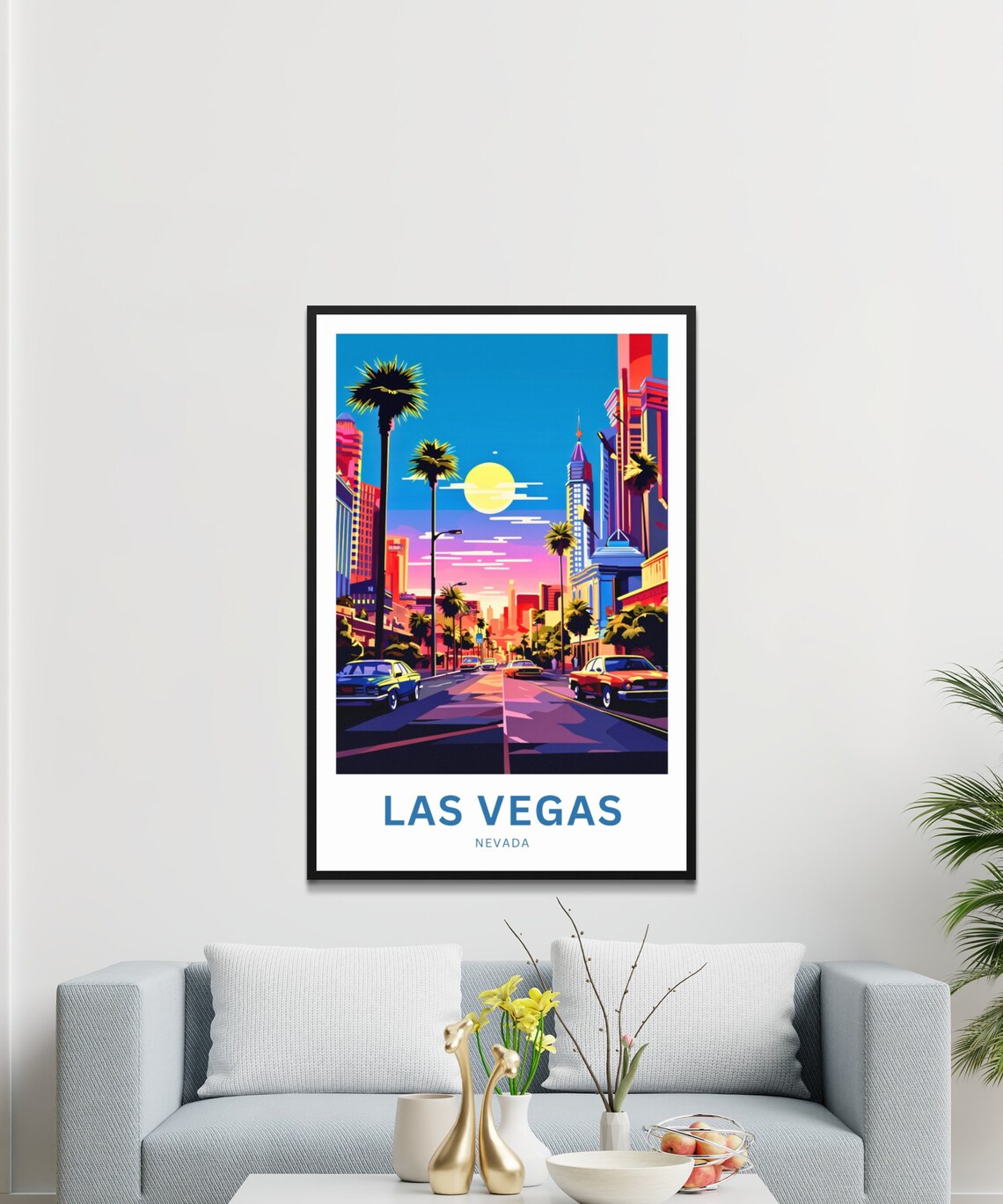 Personalized Las Vegas Sunset Strip Vintage Cars Custom Travel Poster - Image 3